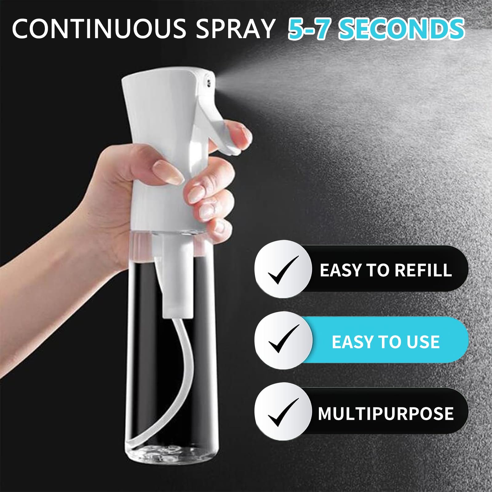 Thinton Mist Spray Bottle For Hair (10Oz/300Ml) - 2 Pcs Continuous Spray Bottle For Salons Cleaning Plants Gardening