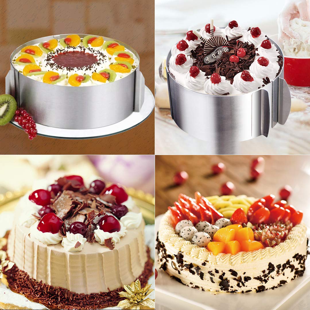 Meichu Adjustable Cake Ring 2 Pack, 6 To 12 Inch Stainless Steel Mousse Cake Mold Ring With Scaling For Kitchen Diy Pastry, Squa