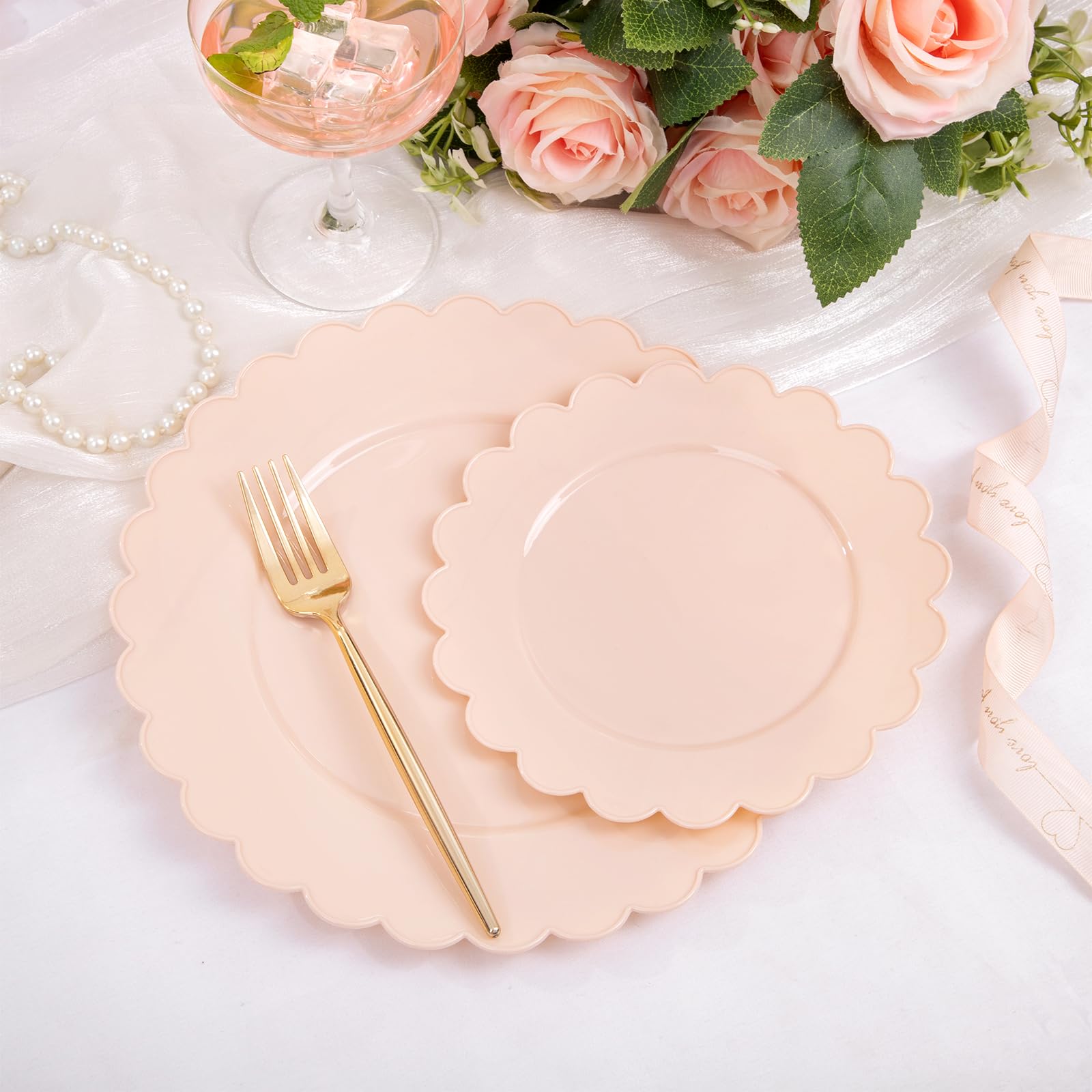 Sut 72Pcs Pink Plastic Plates - Pink Disposable Plates, Pink Party Plates With 72 Dinner Plates,Valentines Day Plates, Disposabl