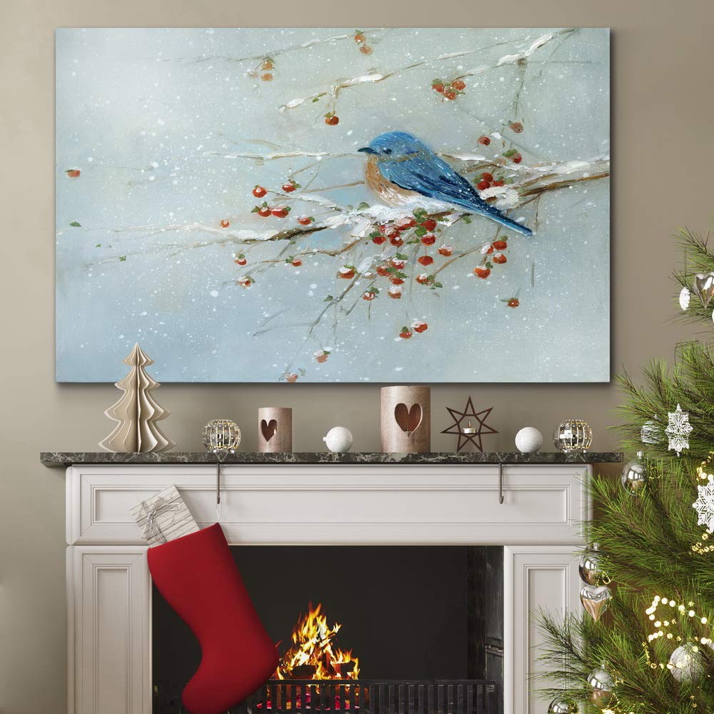 Renditions Gallery Canvas Nature Wall Art Home Paintings & Prints Peaceful Winter Bluebird Modern Romantic Wall Hanging Abstract