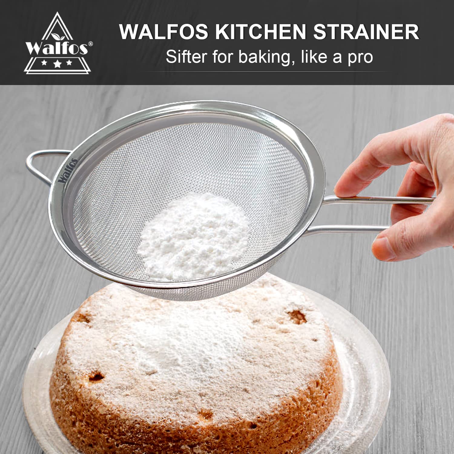 Walfos 6.3 Inch Fine Mesh Strainer, Premium Stainless Steel Sieve And Sifter With Handle, Kitchen Metal Strainers For Rice, Quin