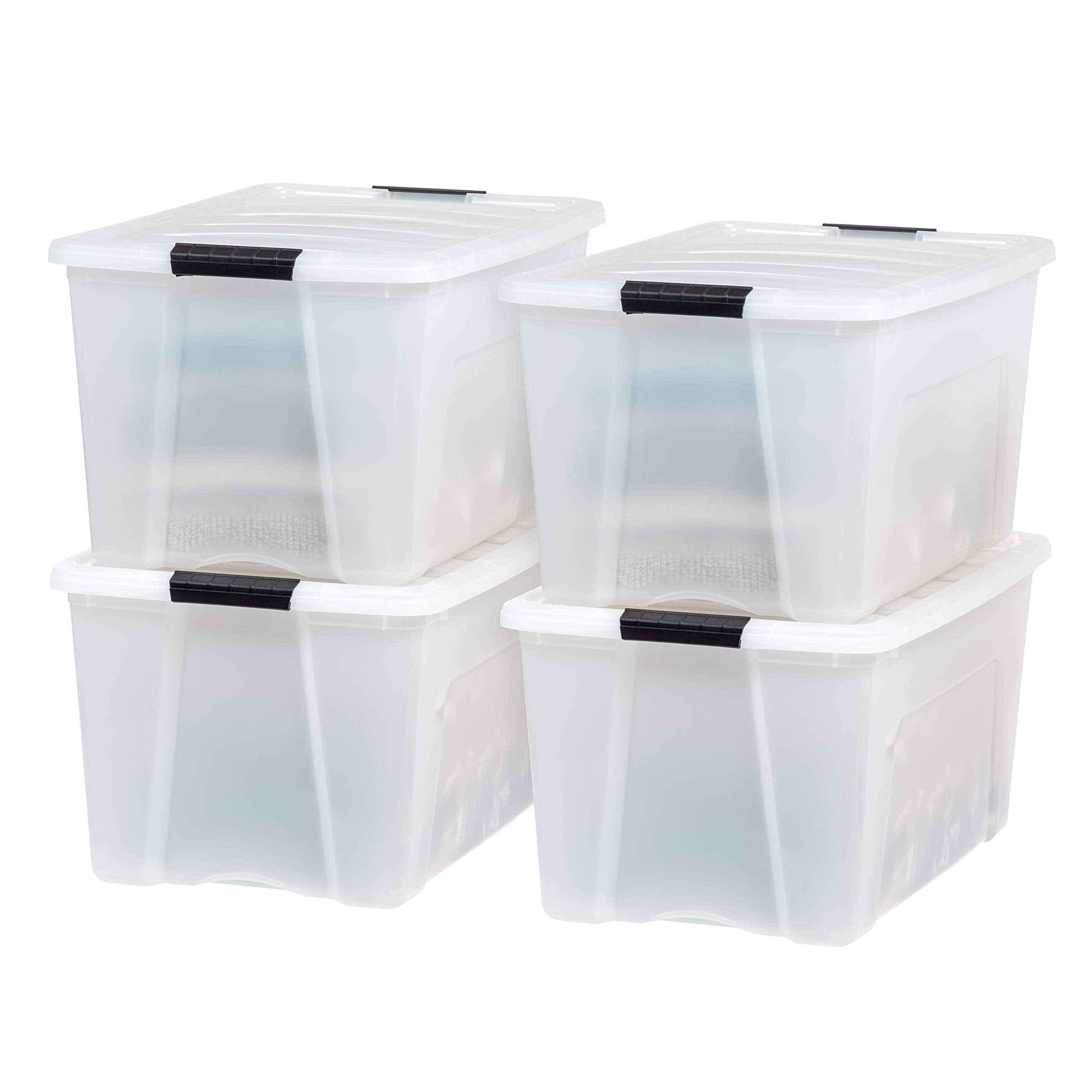 Iris Usa 72 Qt Stackable Plastic Storage Bins With Lids, 4 Pack - Bpa-Free, Made In Usa - Discreet Organizing Solution, Latches,
