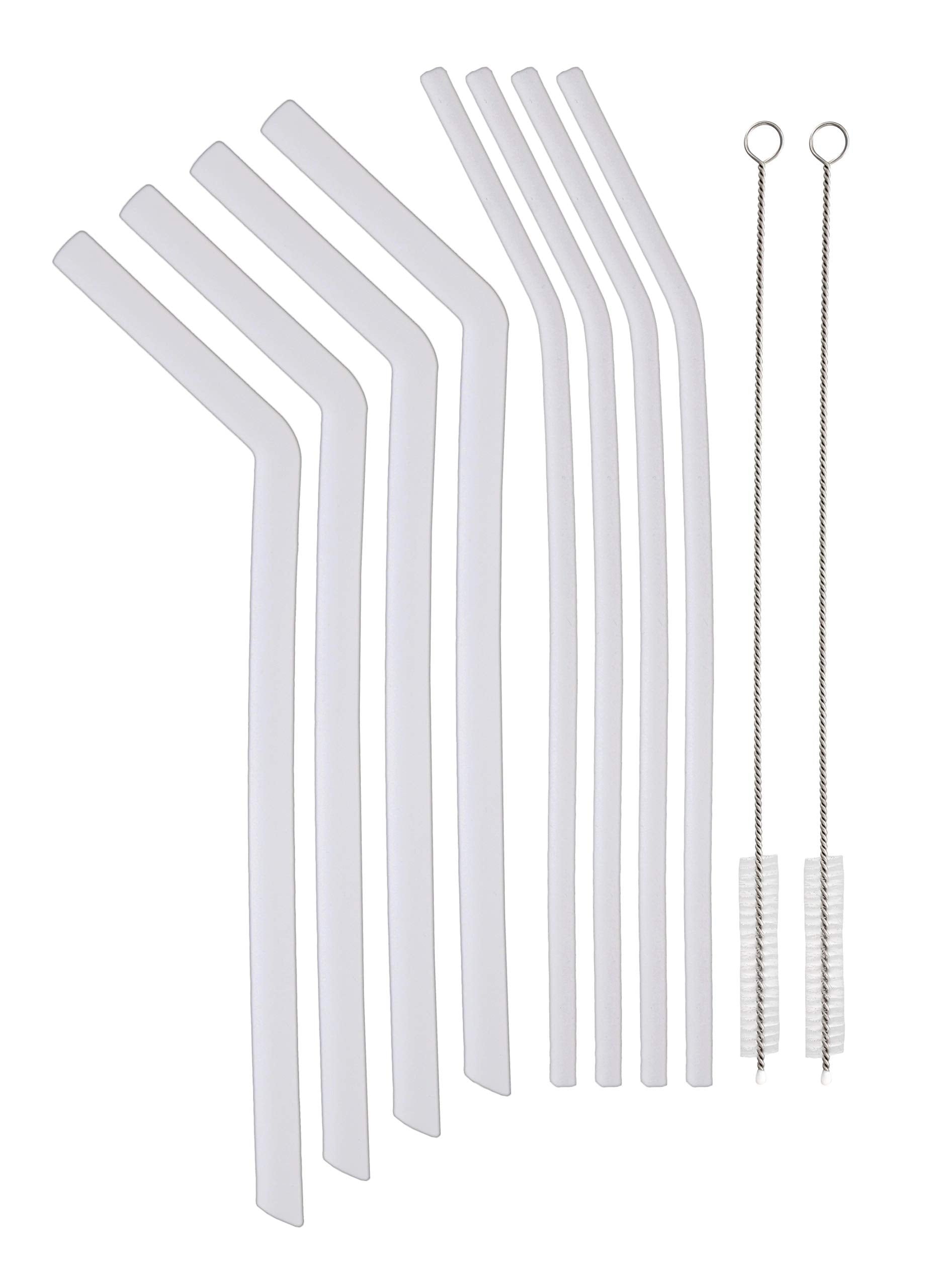 Traytastic! Clear Silicone Straws - 8 Pack, (4) Jumbo & (4) Standard Sized Drinking Straws + (2) Cleaning Brushes  Flexible Reus