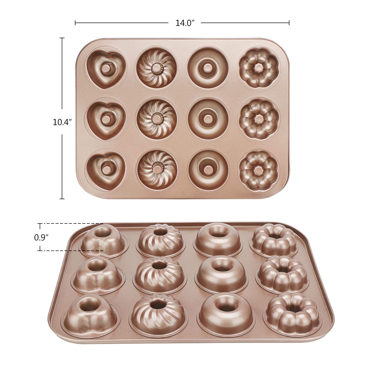Beasea Donut Baking Pans, 1 Pack Nonstick Doughnut Pans 12 Cavity, Carbon Steel Mini Donut Mold, Bagel Pan For Baking Donut Baki
