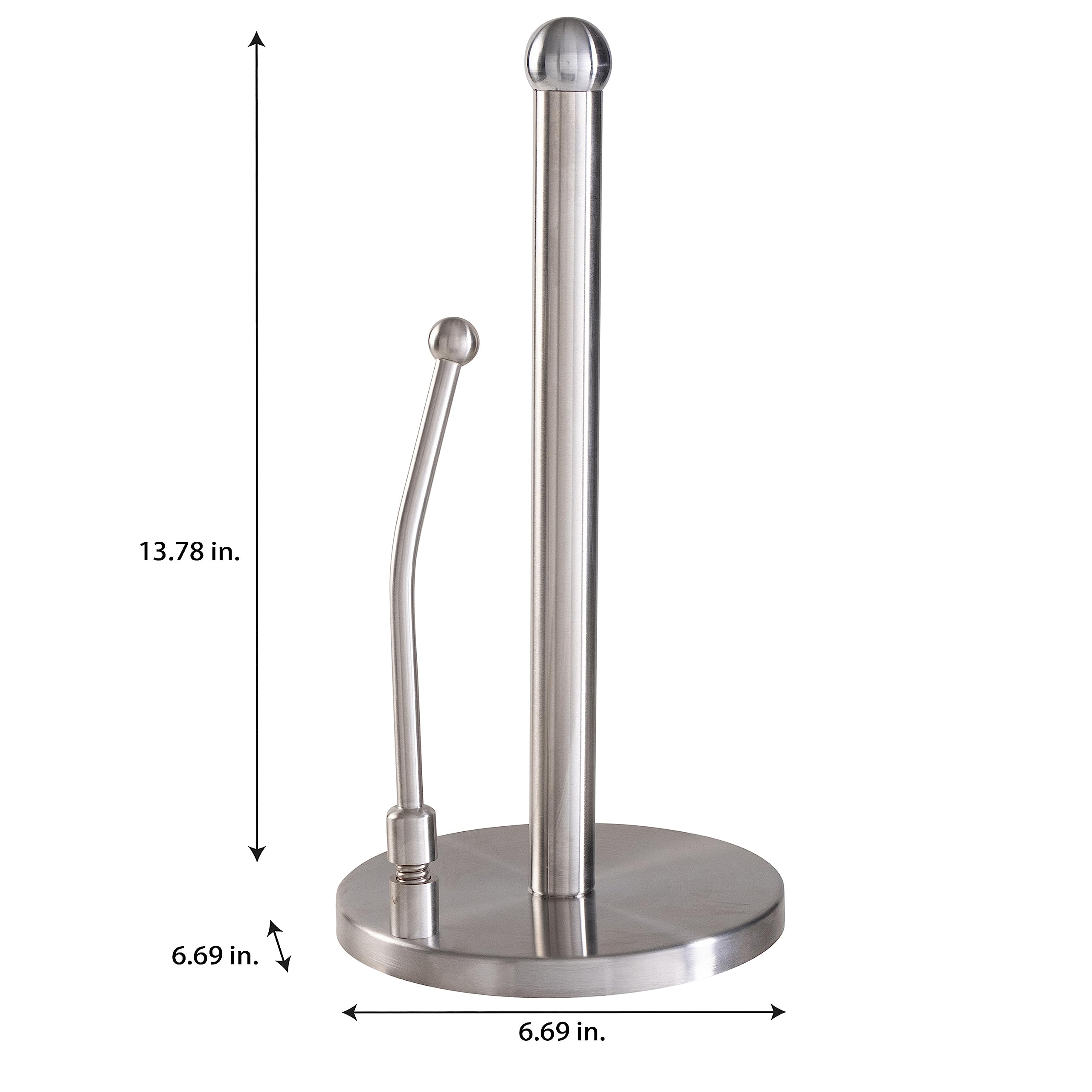 Kitchen Details Stainless Steel Paper Towel Holder | Tension Dispenser Bar | Easy Tear | Weighted Base | Standard Roll | Counter