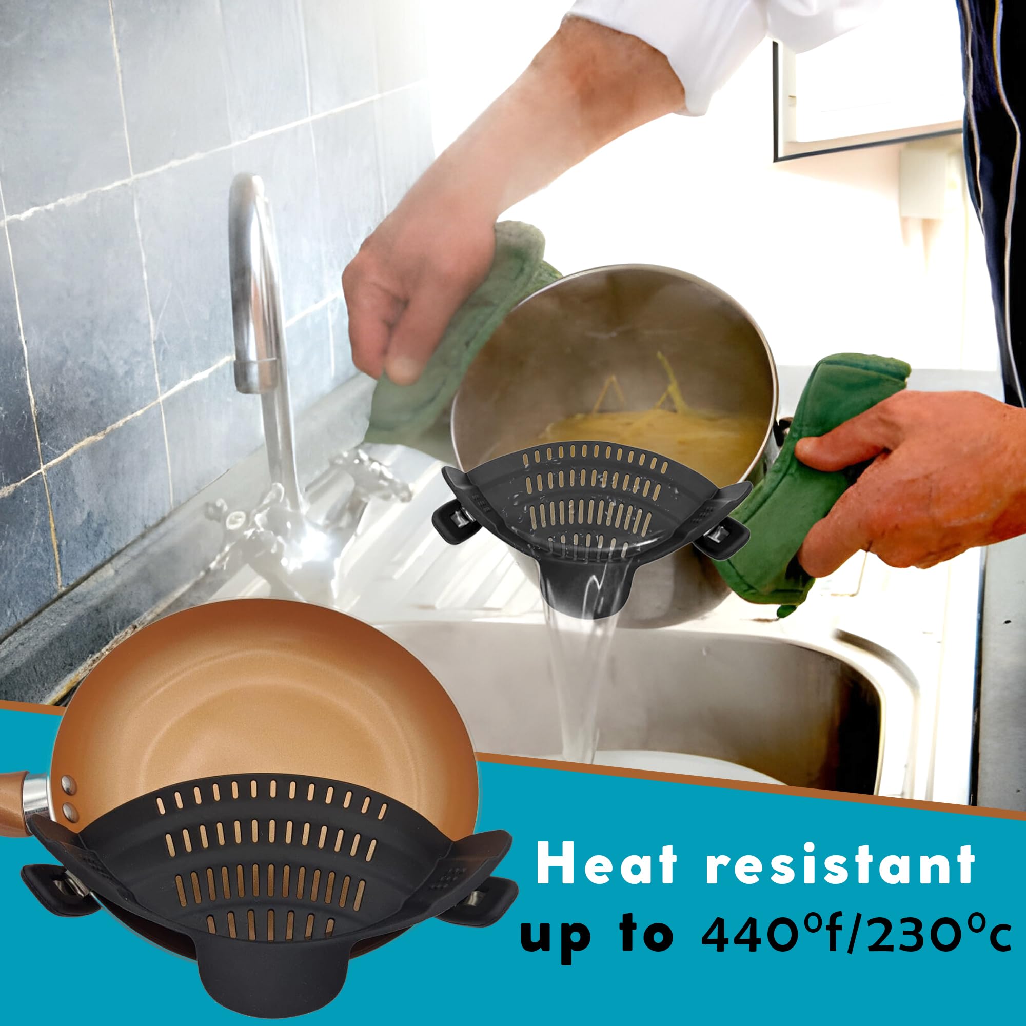 Gottahaveit | Clip On Strainer - Snap On Pot Drainer For Pan And Pots, Essential Home Cooking Tool. Black