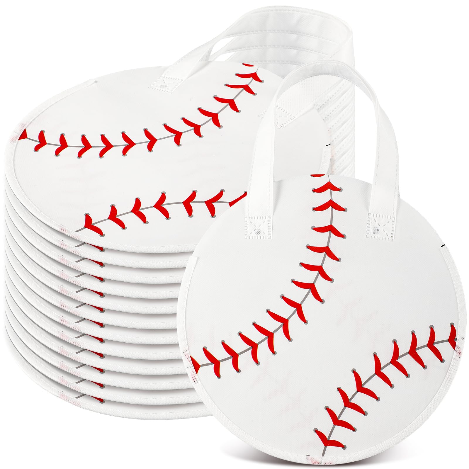 Yeyeplum 12 Pcs Baseball Party Favor Bags 10    10 Inch Baseball Gift Bags with Handle Round Non Woven Gift Pouches for Goodie C