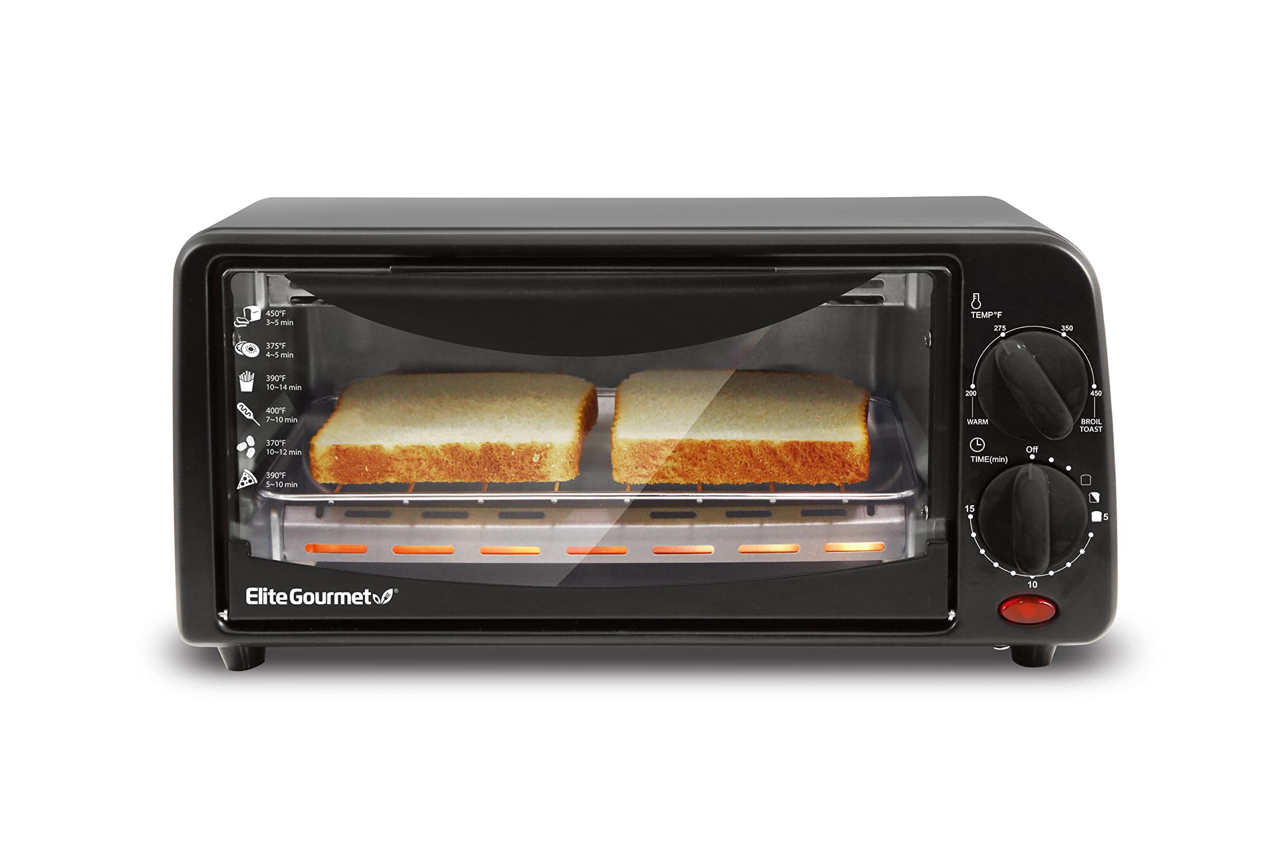 Elite Gourmet Eto236 Personal Compact 2 Slice Countertop Toaster Oven With 15 Minute Timer & Adjustable Temperature, Bake, Broil