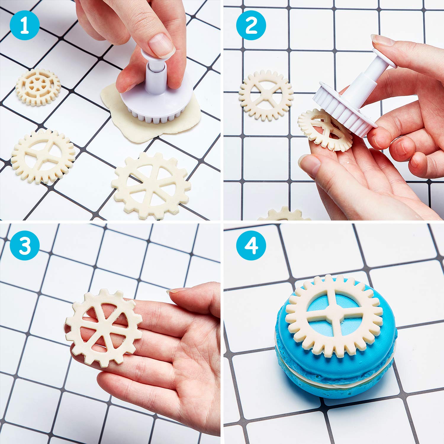 6 Pieces Gear Cookie Cutters Steampunk Fondant Molds Cogs Mold Clock Wheel Mold Fondant Cake Mold Plunger Cutter For Cupcake Dec