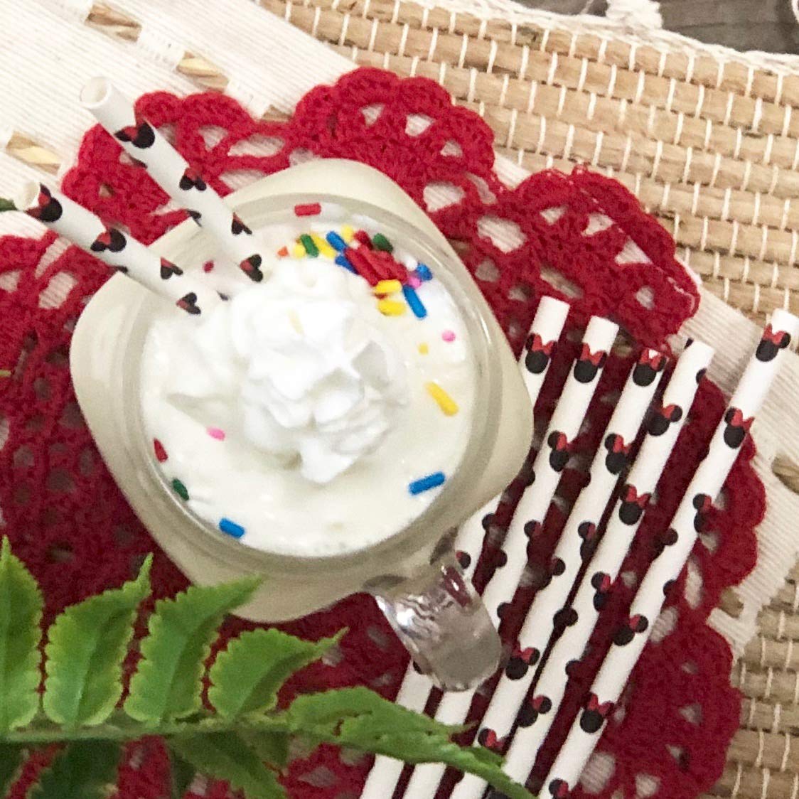 Mickey And Minnie Mouse Inspired Paper Straws - Black Red White - 7.75 Inches - 50 Pack - Outside The Box Papers Brand