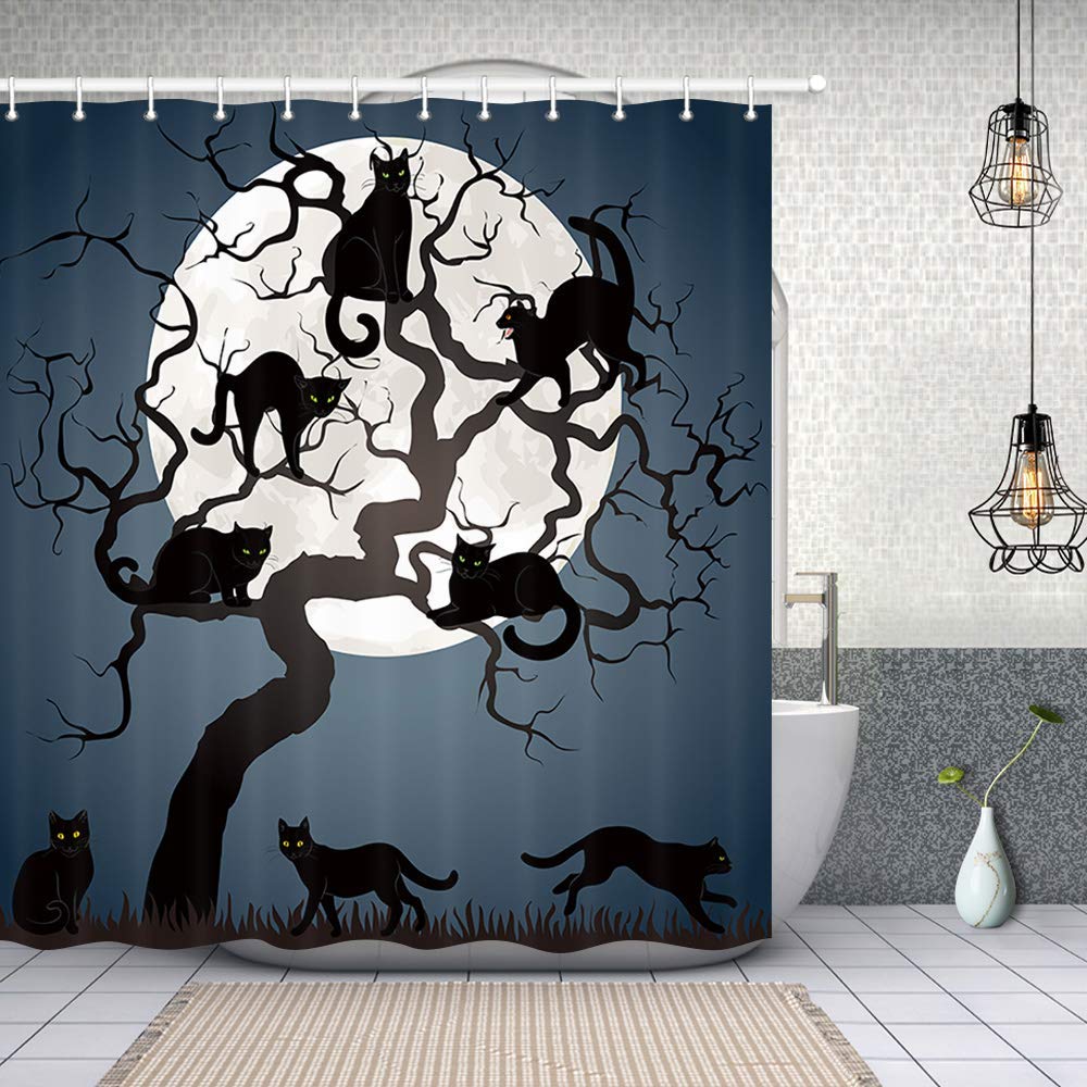Nymb Halloween Shower Curtain, Bat With Pumpkin For Fall Shower Curtain, Polyester Fabric Waterproof Halloween Shower Curtains F