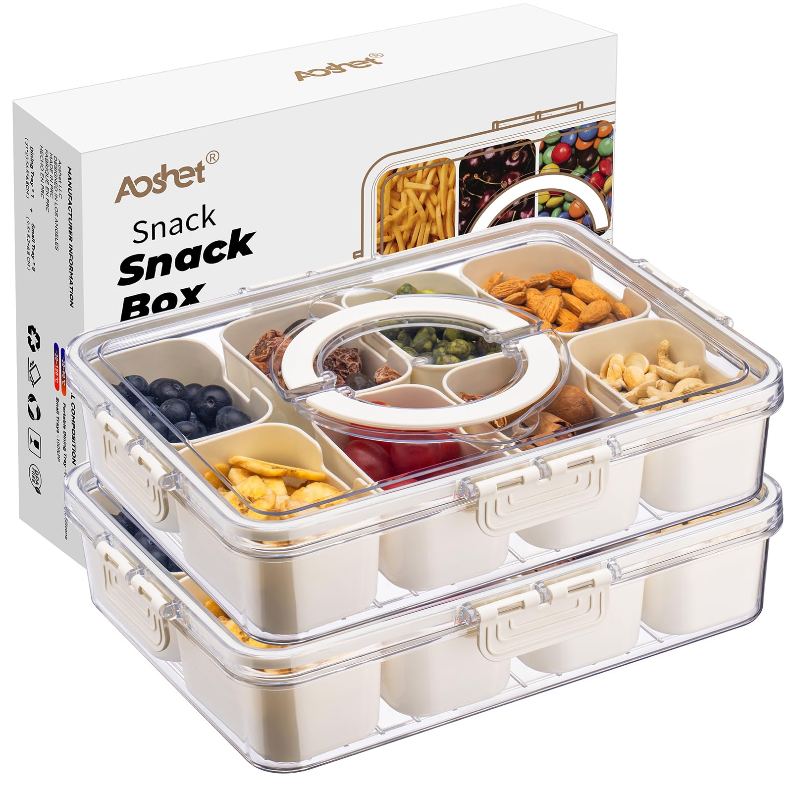 Snack Box Container, Dishwasher Safe Fruit Storage Containers, Divided Serving Tray With Lid For Veggie, Candy And Nuts, Snackle