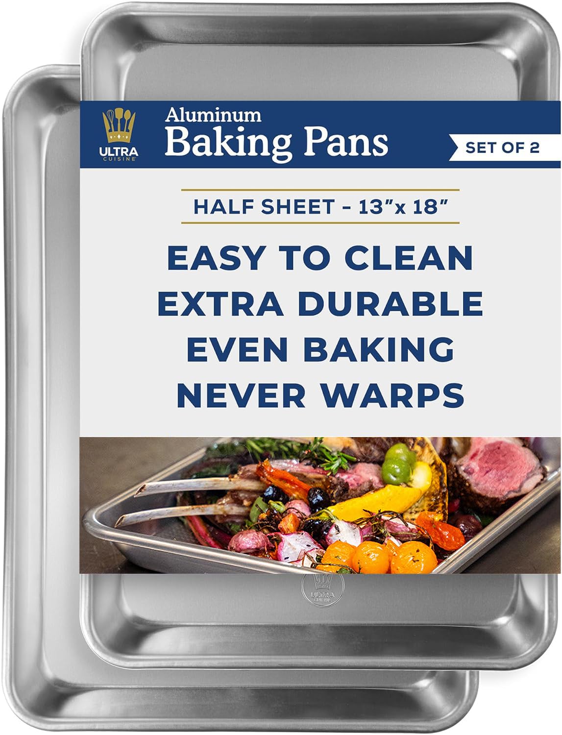 Ultra Cuisine Baking Sheet Set - Baking Pan Set - Cookie Sheet For Baking - Professional Cookie Sheets - Rimmed Baking Sheets Fo