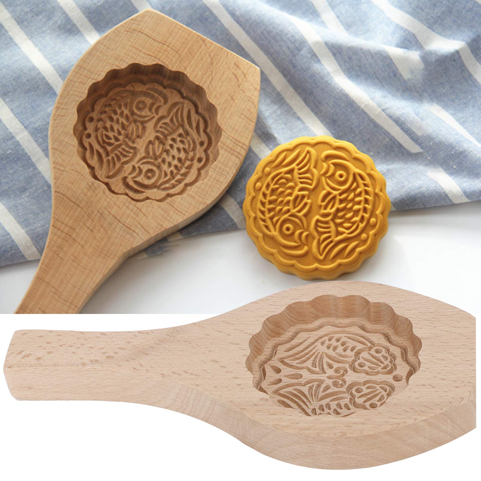 Wood Mooncake Diy Cookies Fondant Cake Baking Handwork Kitchen Decoration Tools(Fish 2)