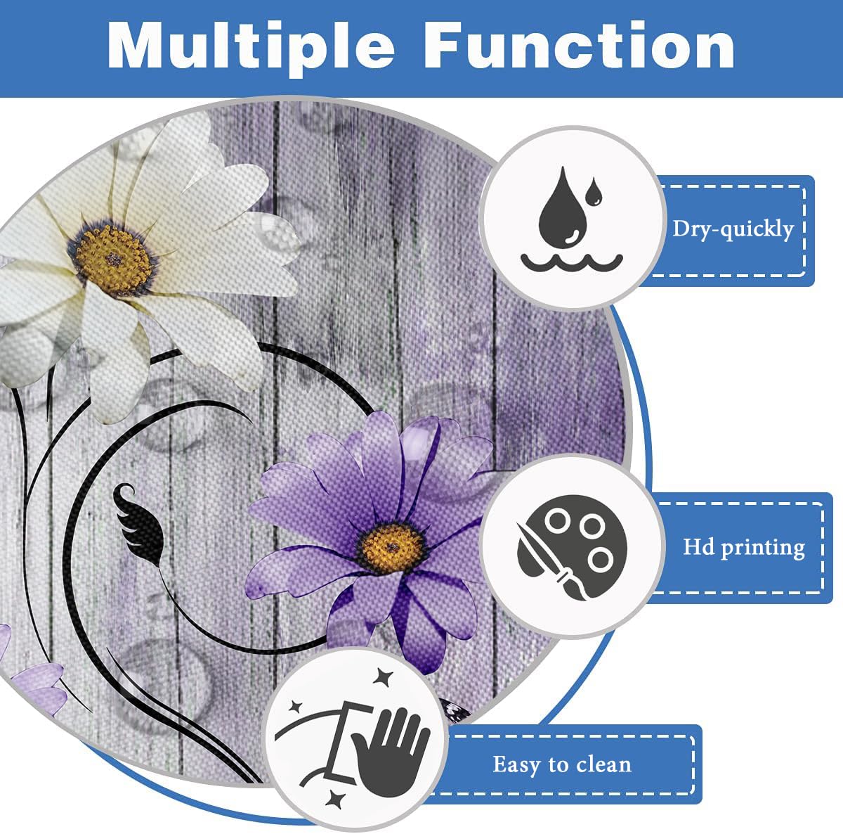 Aatter Purple Floral Shower Curtain Rustic Flowers Lavender Lilac Country Butterfly White Daisy Abstract Black Leaves Farmhouse