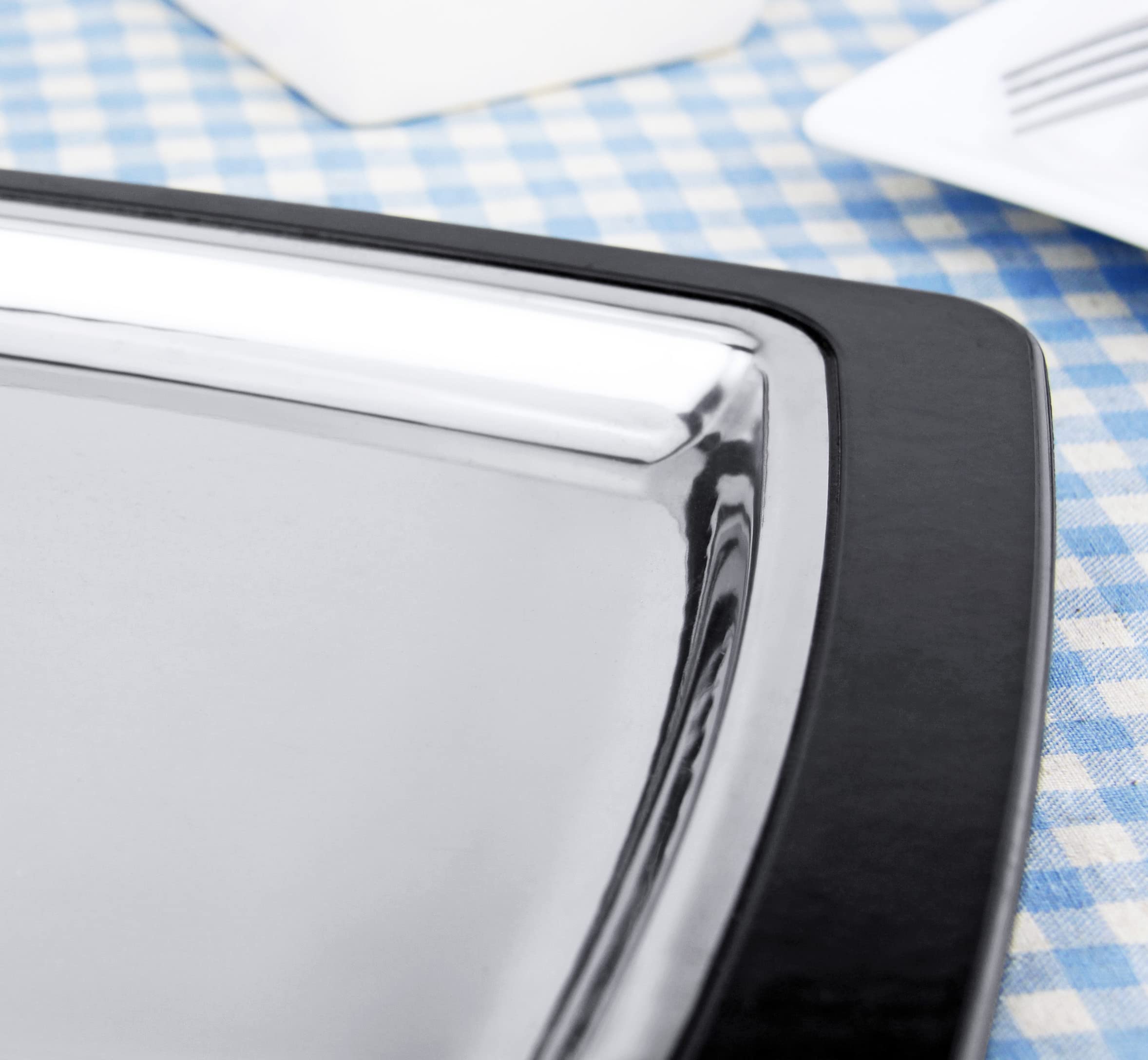 New Star Foodservice 26672 Rectangular Stainless Steel Sizzling Platter With Insulated Holder, 11'' X 7.25'', Black