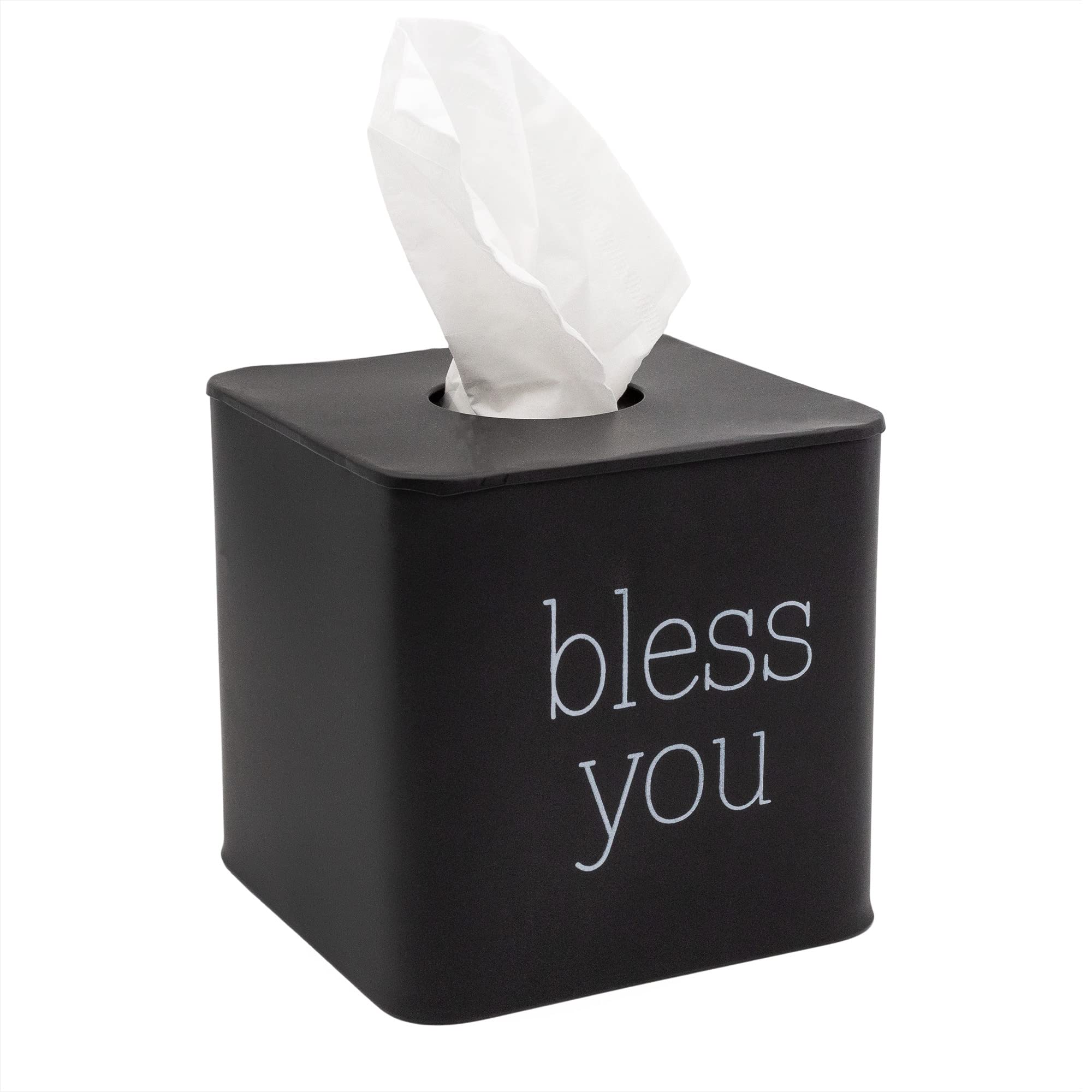 Auldhome Square Tissue Box Cover (Black); Modern Farmhouse Enamelware Tissue Holder