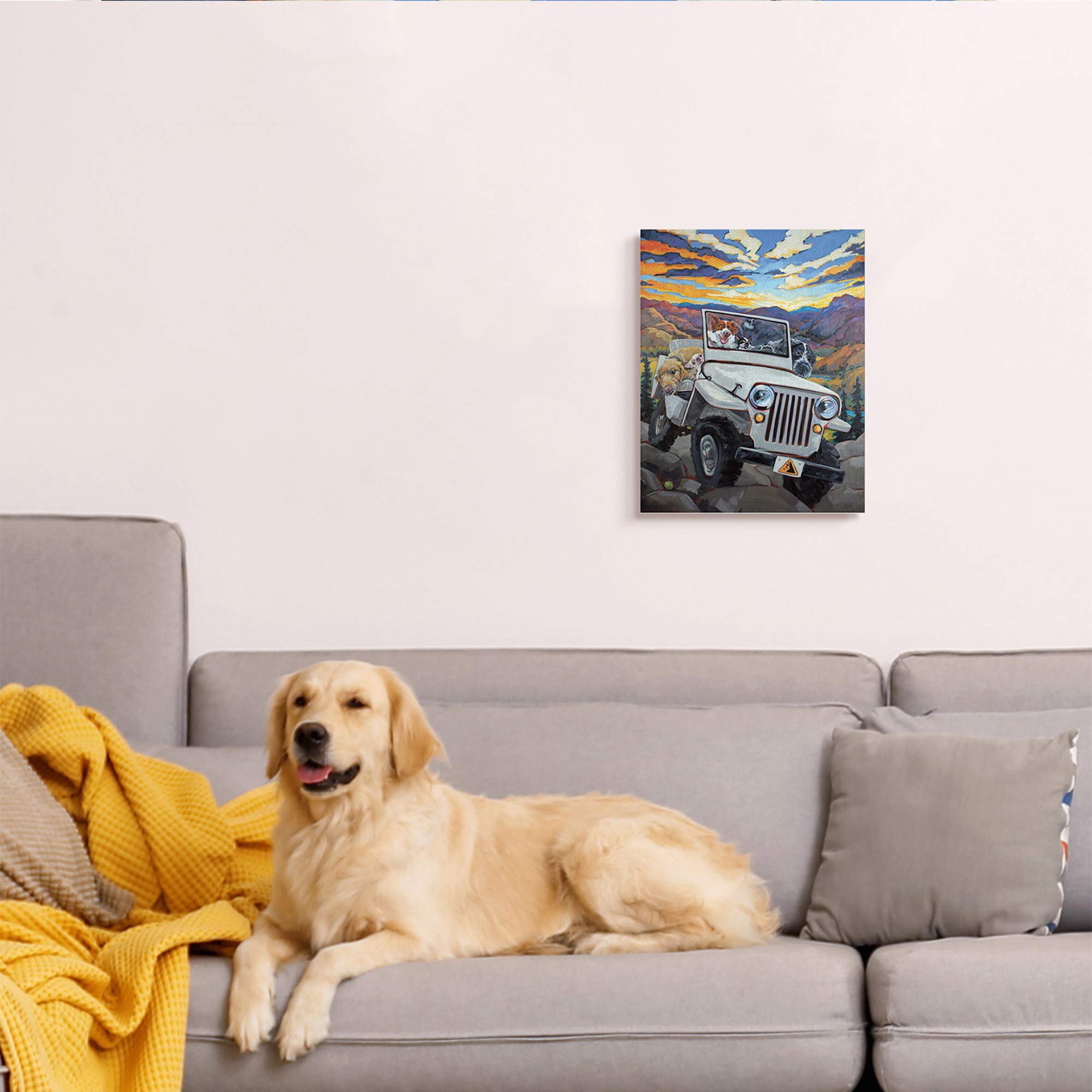 Stupell Industries Dogs Off-Roading Desert Drive Mountain Sunset, Design By Cr Townsend