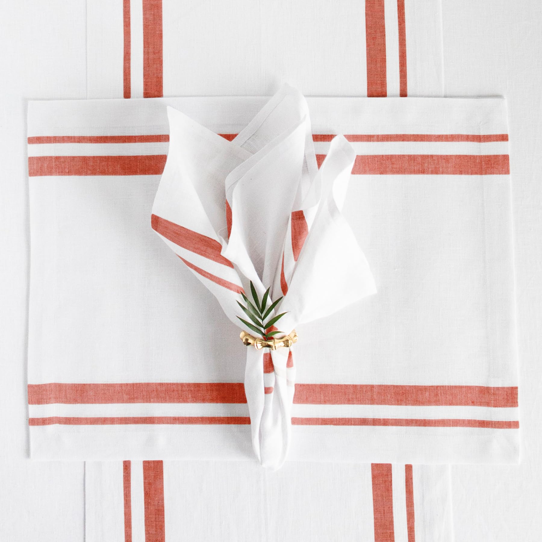 Solino Home Stripe Linen Dinner Napkins 20 X 20 Inch - 100% Pure Linen Red And White Cloth Napkins Set Of 4 For Spring, Easter -