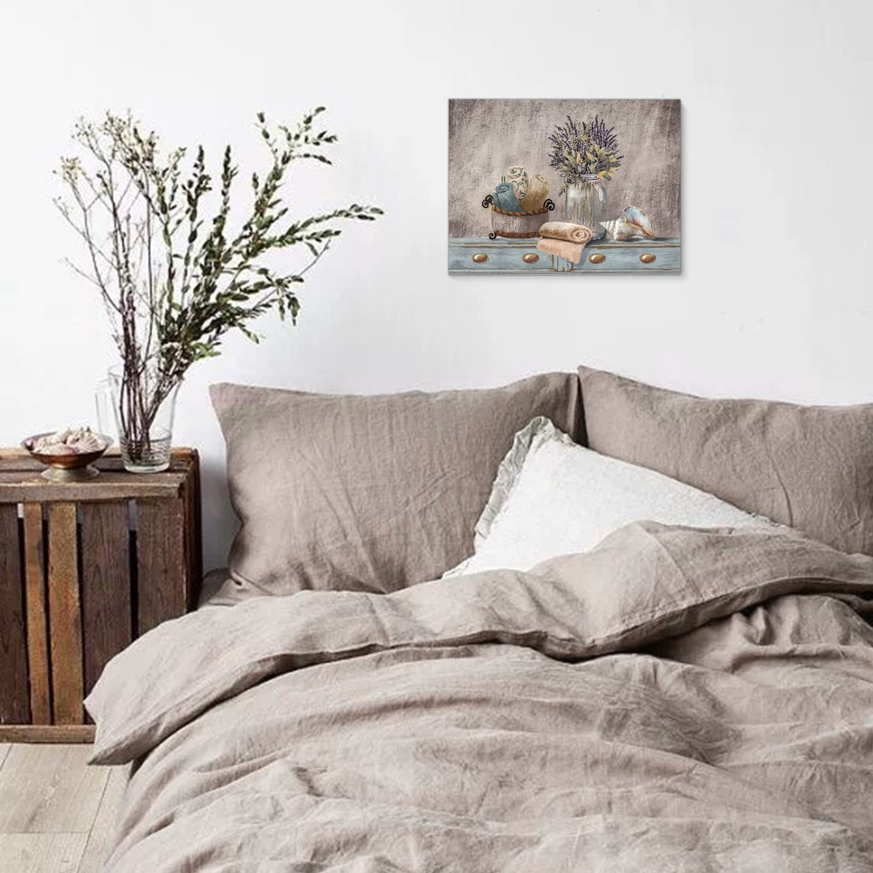 Farmhouse Canvas Wall Art Flowers Wall Decor Brown Theme Rustic Framed Artwork for Bathroom Vintage Paintings Pictures Wall Decor for Bedroom Kitchen Modern Country Home Wall Decoration Size 12X16