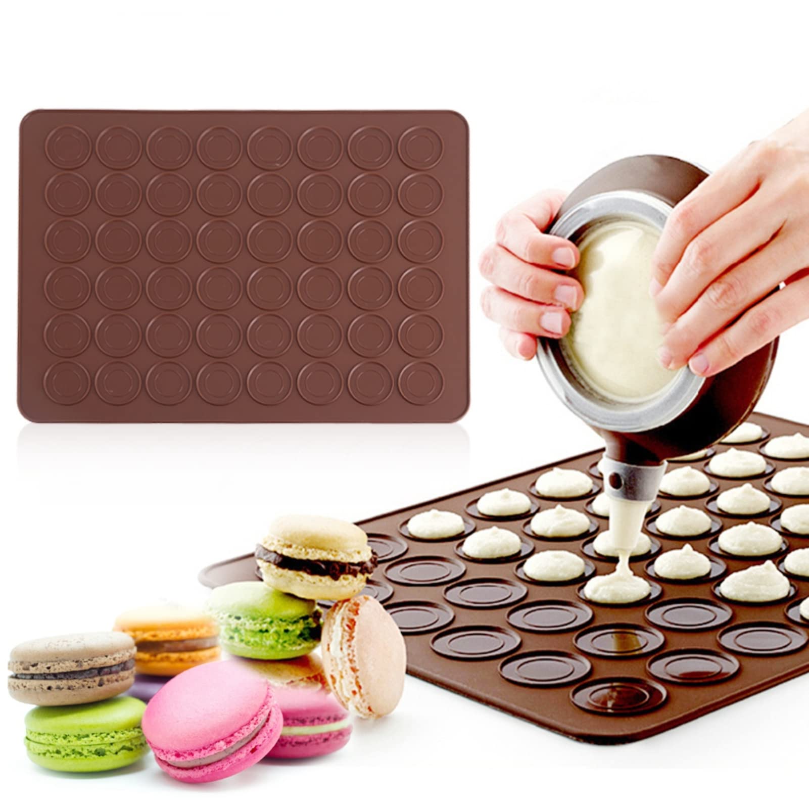 Silicone Macaron Baking Mats, 48 Cavities Silicone Mold Sheet Mat Macaroon Cookies Pastry Diy Bakeware Decorating Tools, Silicon