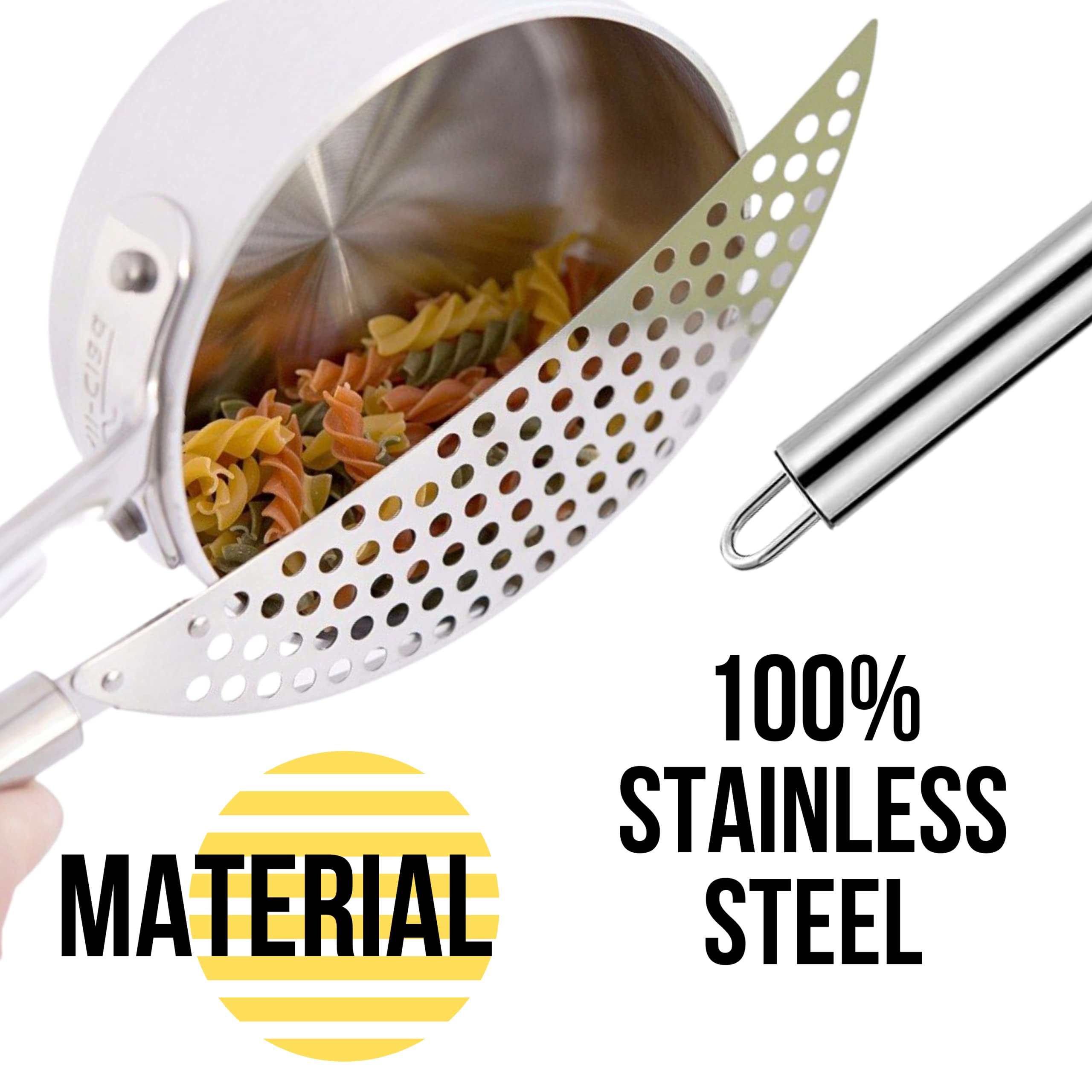 Held Crescent Drainer Pan Pot Strainer With Handle Stainless Steel Hand For Spaghetti Fry Noodles Fruit Vegetable Pasta Strainer