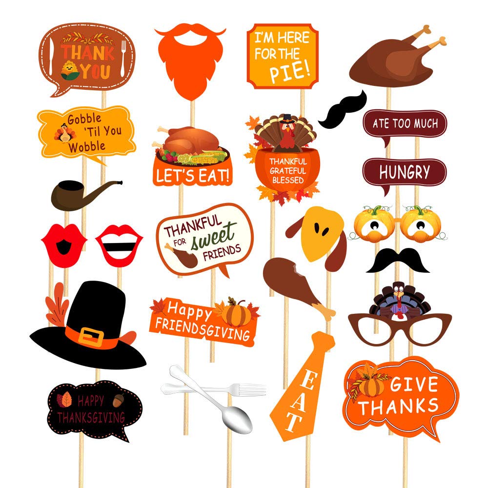 7-gost 25PCS Friendsgiving Photo Booth Props Friends Thanksgiving Day Party Supplies Decorations