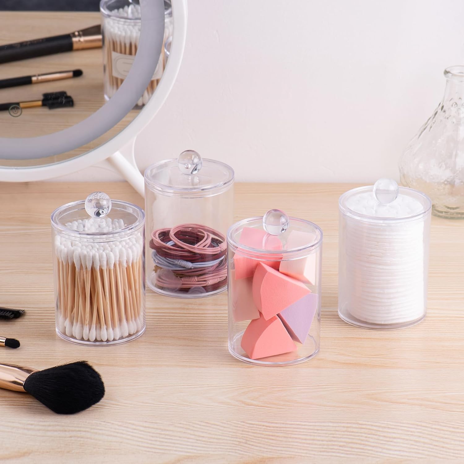 2 Pack Qtip Holder, Apothecary Jars Cotton Ball Holder Dispenser, Bathroom Jars With Lids Set For Cotton Round, Cotton Swab, 10O