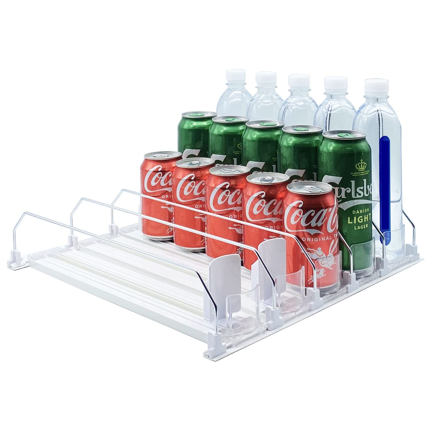 Drink Organizer For Fridge-White Automatic Pusher Glide,12Oz 16Oz 20Oz-Soda Dispenser For Fridge-Holds Up To 25 Cans