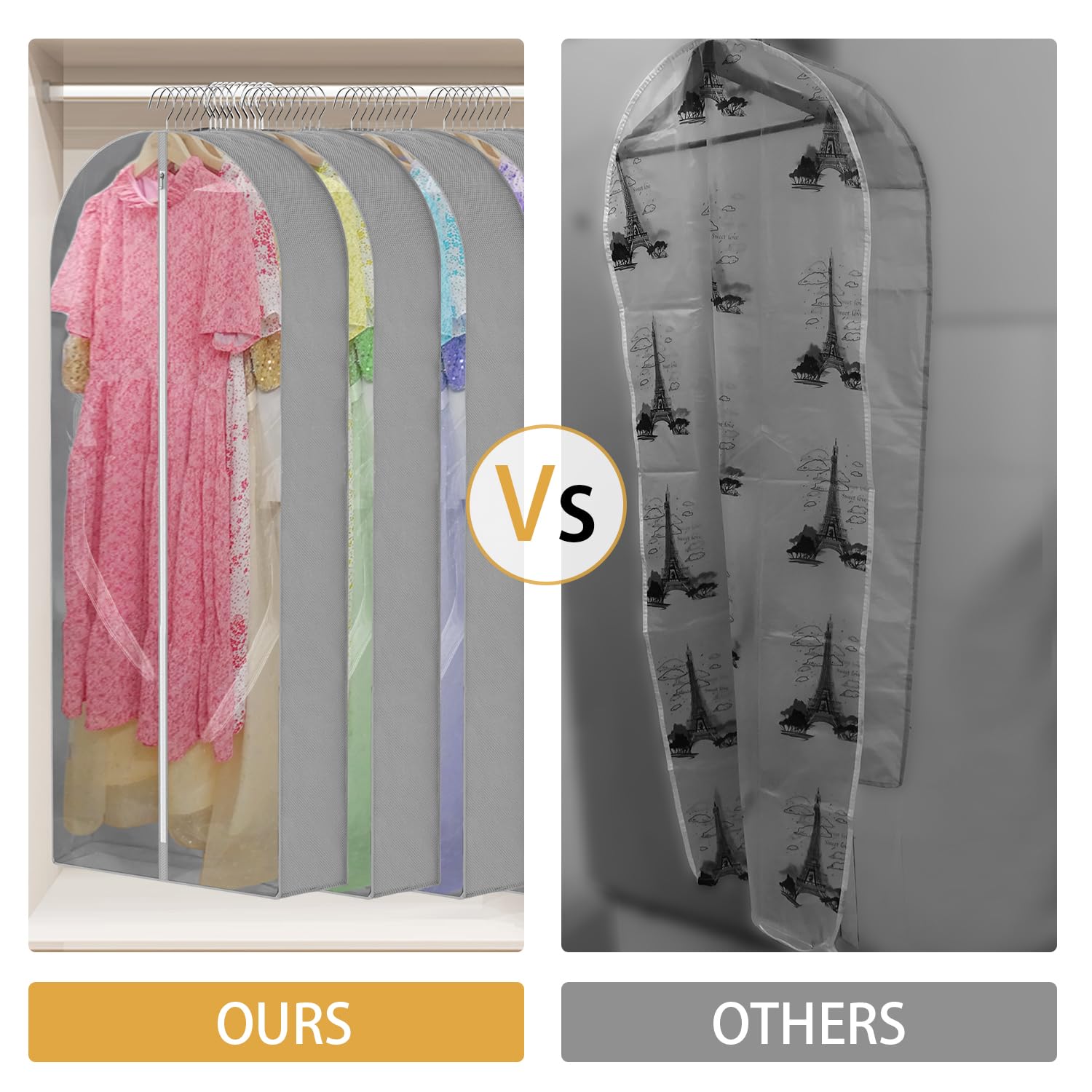 65'' Dress Bags For Gowns Long, 7'' Guessted Clear Garment Bags For Hanging Clothes, Dress Garment Bag, Dress Cover With Clear W