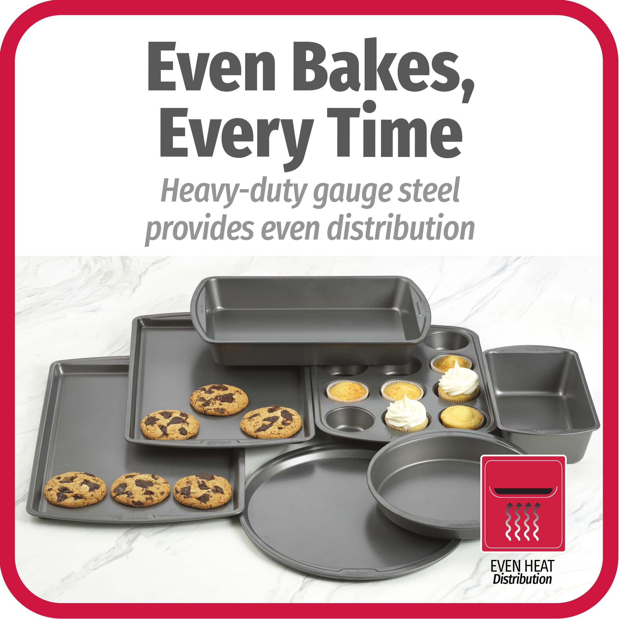 Goodcook Everyday 7-Piece Non-Stick Bakeware Set - 2 Cookie Sheet Pans, Round Cake Pan, Loaf Pan, Pizza Pan, Bake & Roast Pan, 1