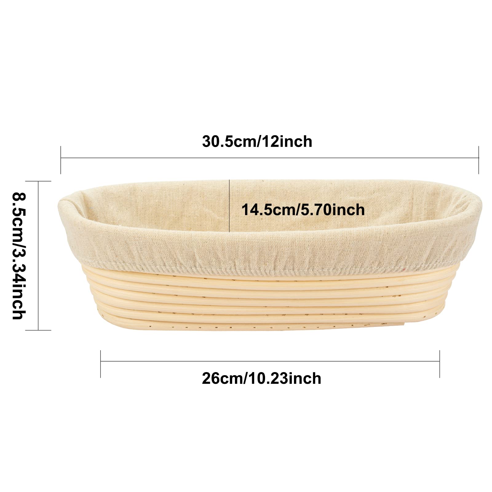 Stormshopping 11.8 Inch Oval Long Banneton Brotform Bread Dough Proofing Rising Rattan Basket & Liner