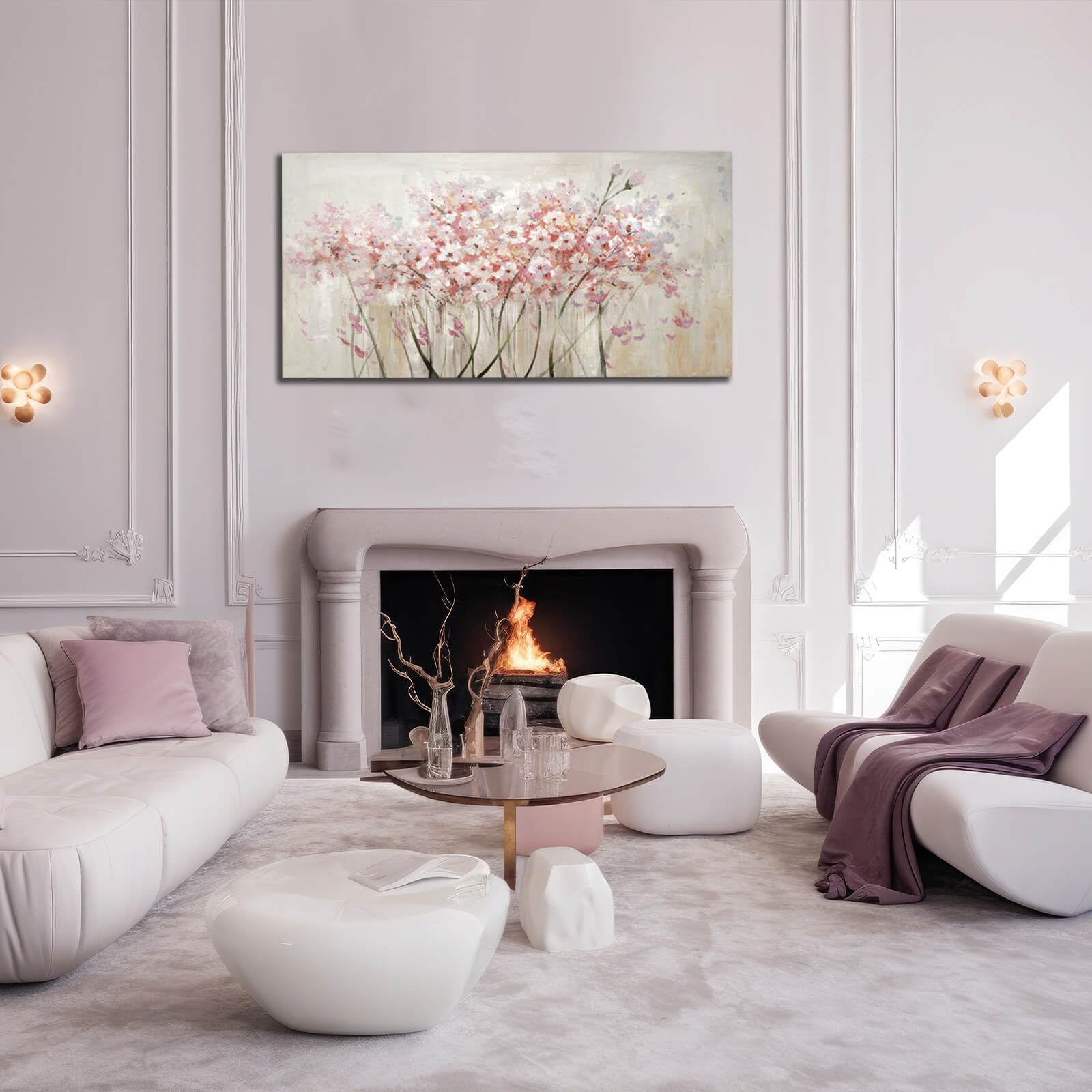 Yjyart White Floral Oil Painting Canvas Art Wall Decor Modern Botanical Picture Graffiti Wall Art For Bedroom Living Room Kitche