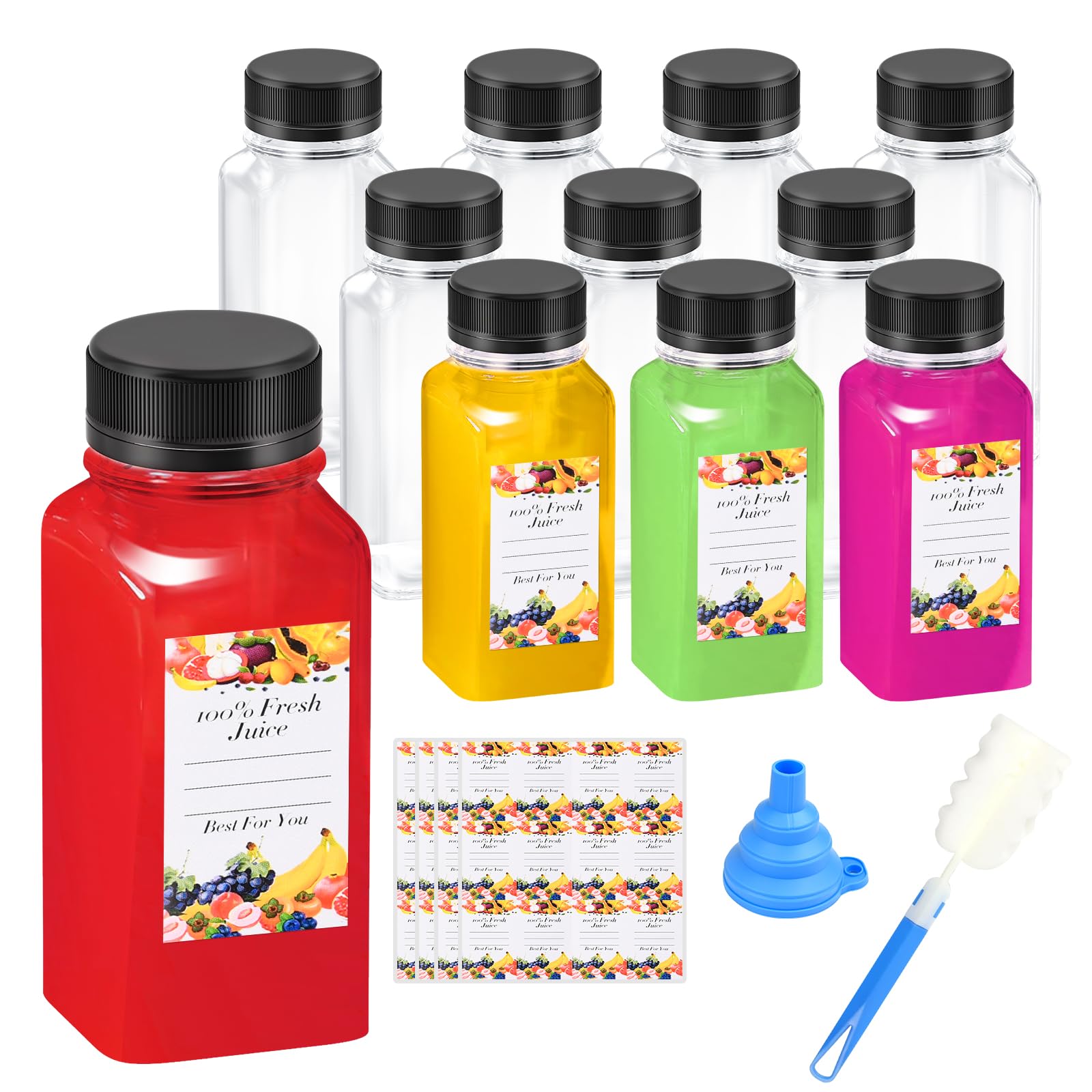 12Pcs 8Oz Bottles With Caps, Empty Juice Bottles For Juicing, Reusable Juice Containers With Labels, Small Clear Plastic Juice B