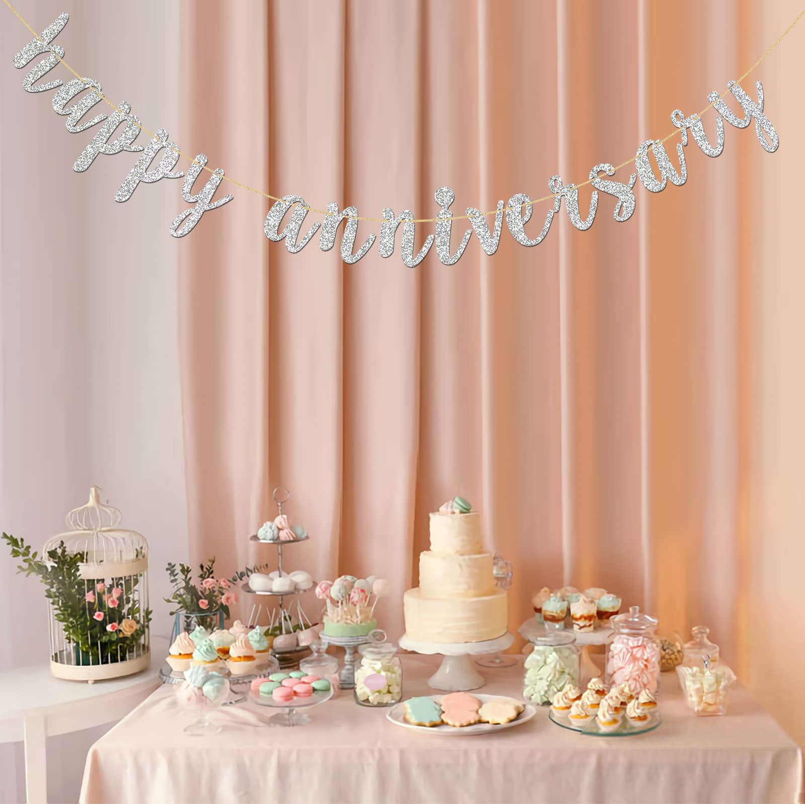 Innoru Glitter Silver Happy Anniversary Banner - Anniversary Sign - Birthday Banner - 1St Wedding Anniversary Party Bunting Deco