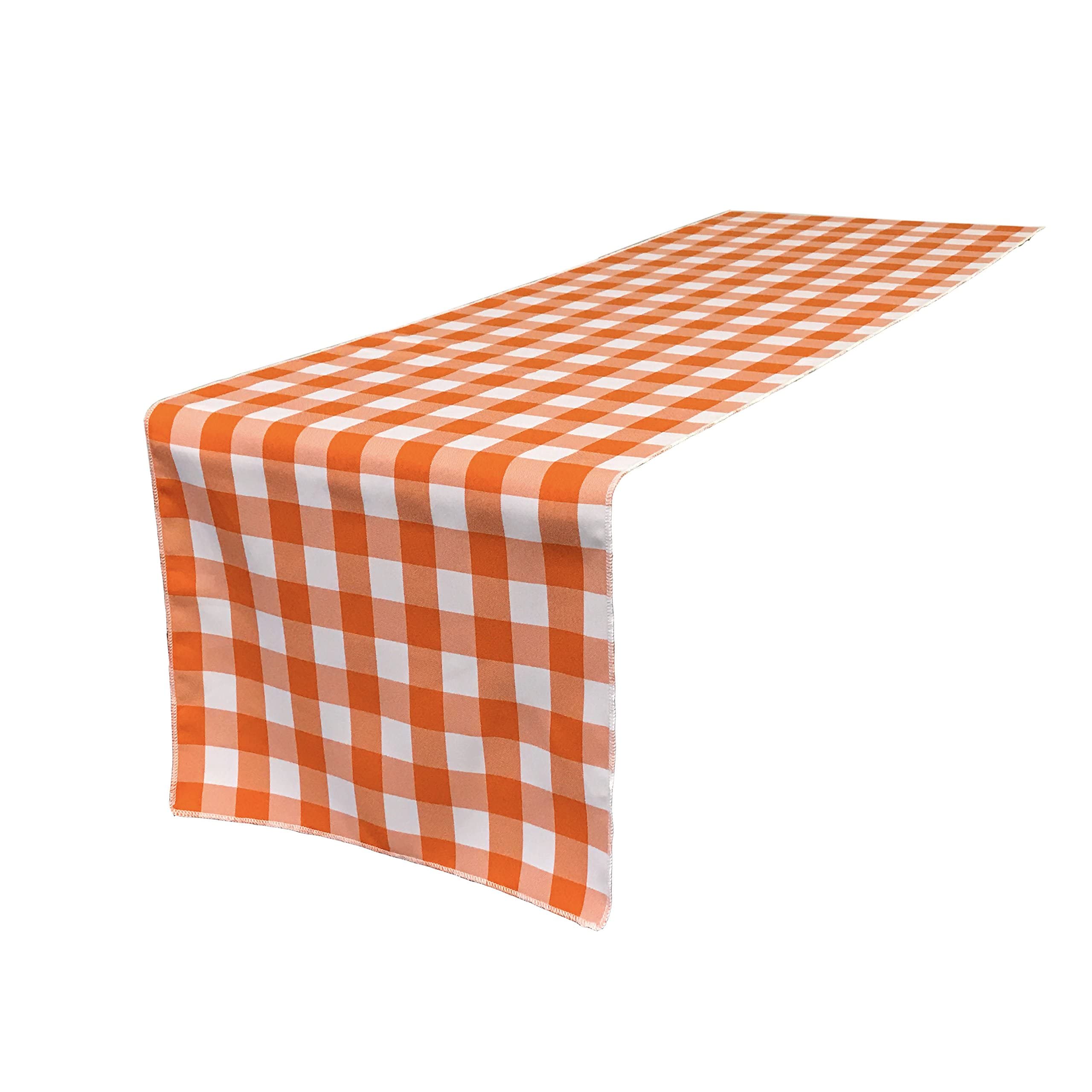 La Linen Poly Checkered Table Runner, 14 By 108-Inch, Orange/White Checkered Gingham