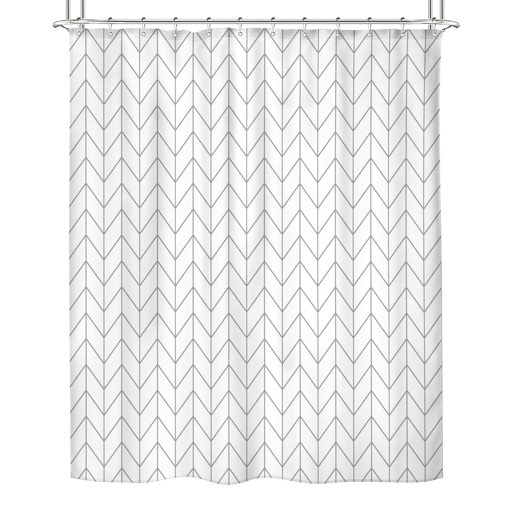 Riyidecor Geometric Chevron Neutral Shower Curtain for Bathroom White Grey Herringbone 72Wx72H Inch Striped Simple Modern Classy Contemporary Decor Fabric Set Polyester Waterproof