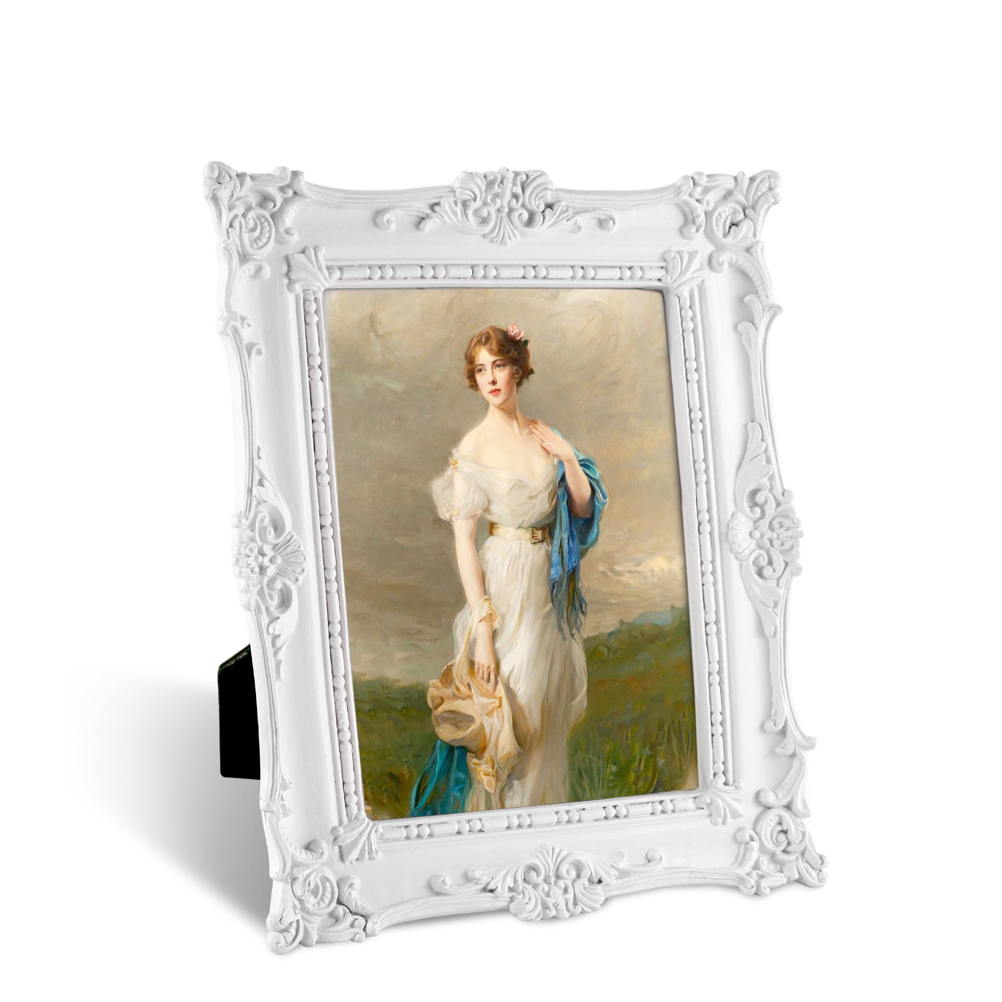 Comfymon 5x7 Vintage Photo Frames, Black Hand-Crafted Resin Photo Frame with Easel & Hook, Home Ornament for Tabletop or Wall Mo