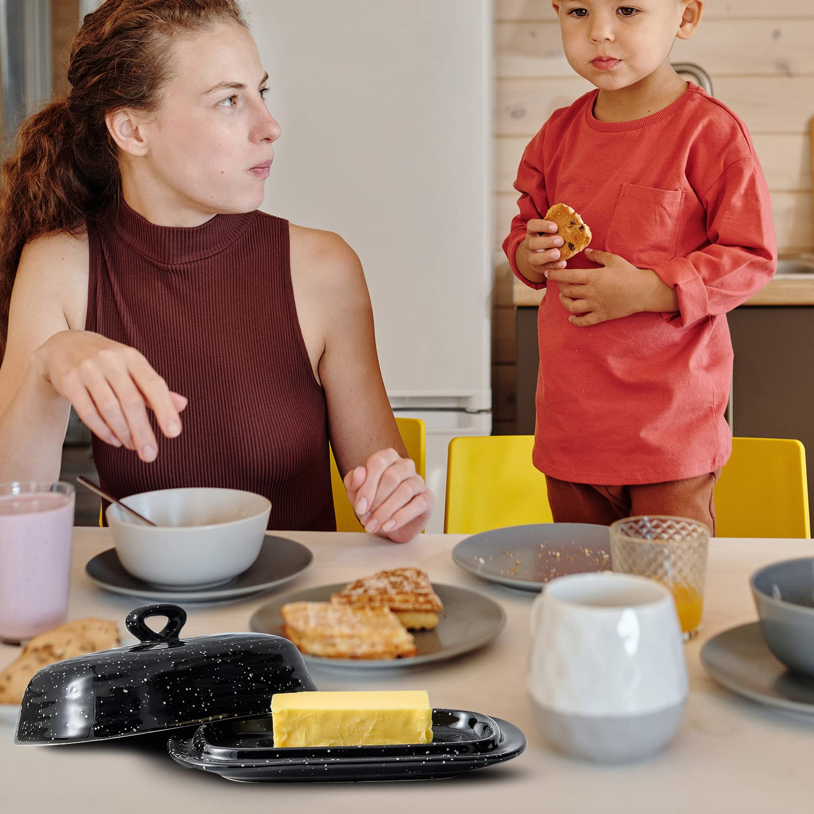 Hasense Butter Dish With Lid, Ceramic Butter Dish With Cover For Countertop, Porcelain Butter Keeper Holder With Handle Design F