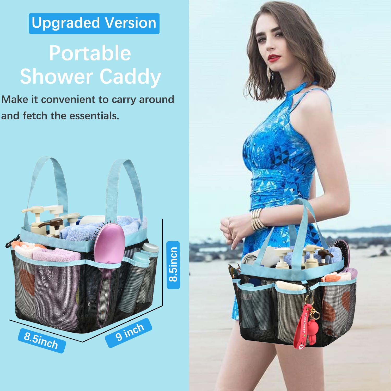 Haundry Mesh Shower Caddy Tote, Large College Dorm Bathroom Organizer With 8 Pockets, Hanging Portable Tote Bag For College Dorm