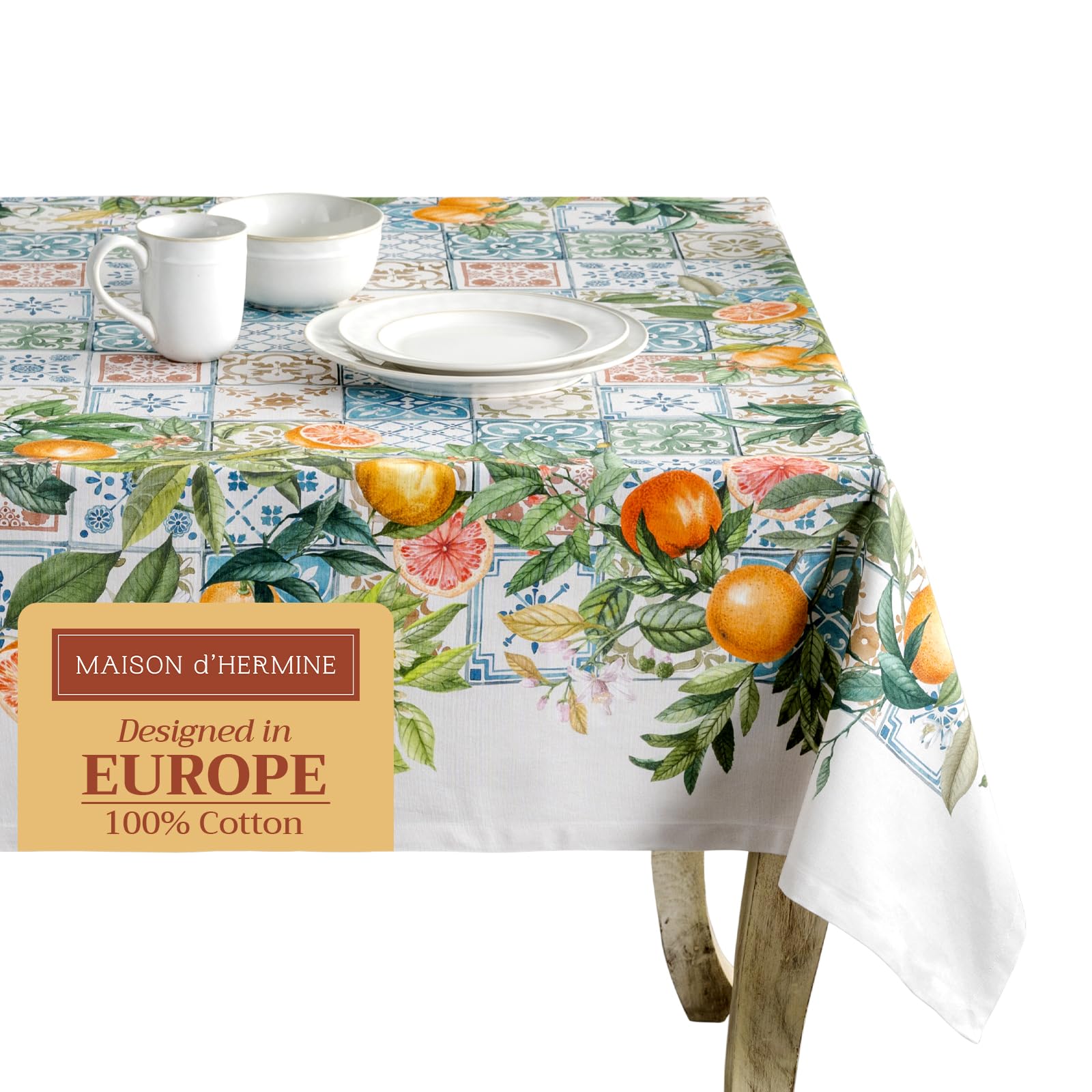 Maison d Hermine Table Cloth Square Table 100% Cotton 60 x 60 Inches Tablecloth Reusable Decorative Everyday Use for Dining Roo