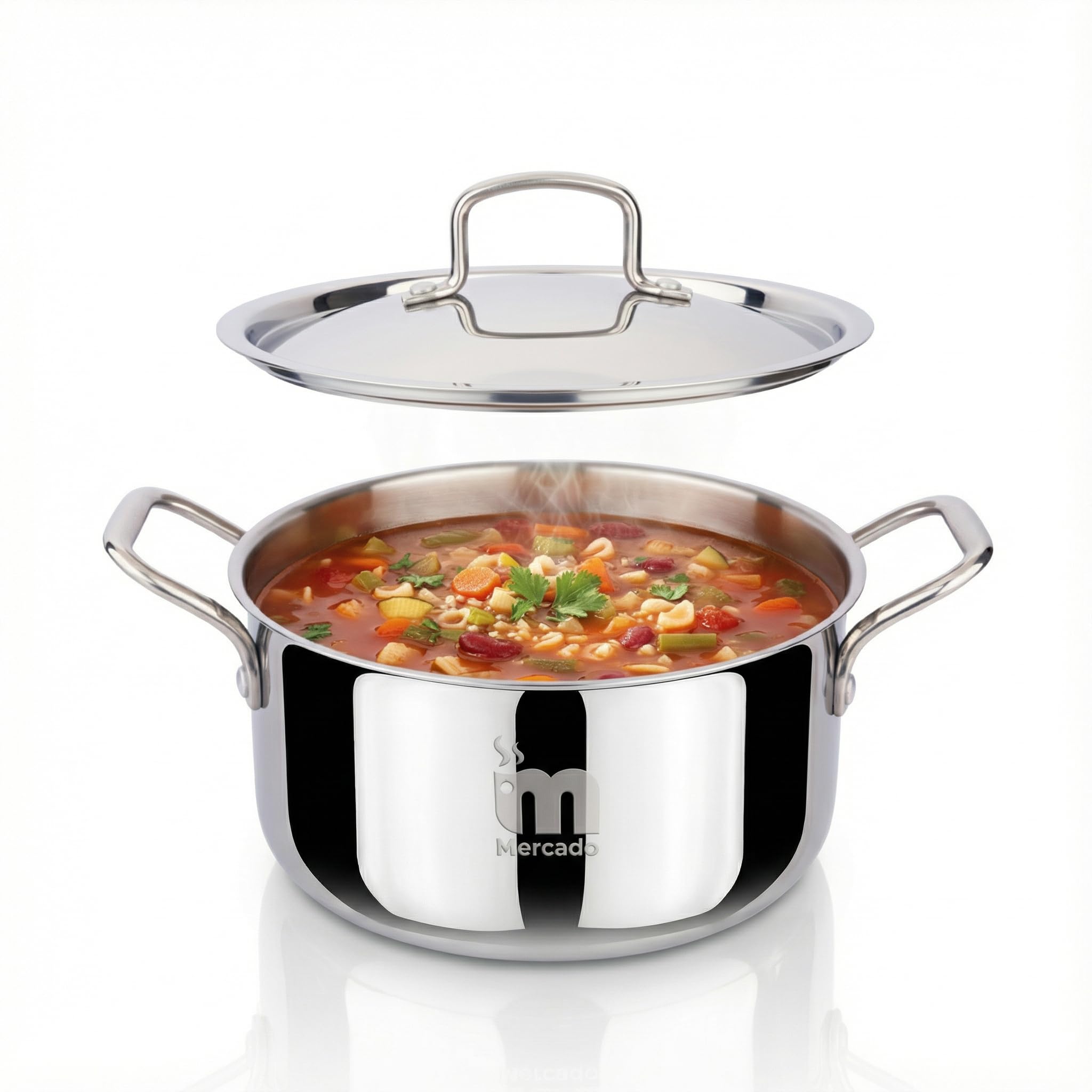 Mercado Triply Stainless Steel Casserole/Biriyani Pot/Handi With Lid | Inner Layer Ss304 Food-Grade Steel | Induction & Gas Comp