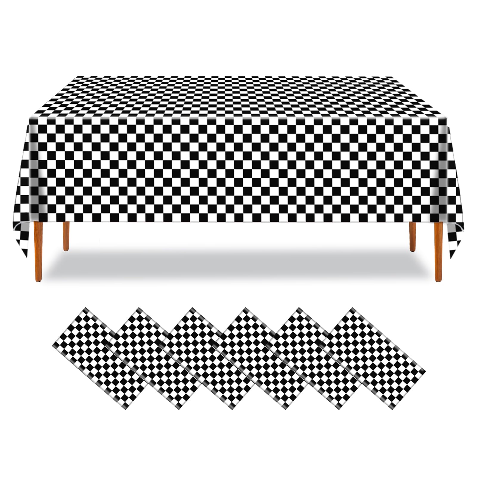 ZHIAXTON 6 Pack Black and White Checkered Tablecloth, 54 X 108 Inch Disposable Black Checkered Flag Tablecloth, Waterproof Recta