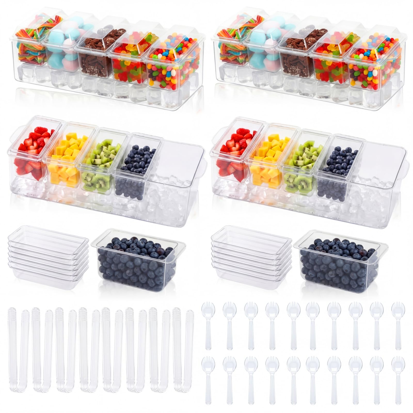 LemonRoad 4PCS Condiment Tray Each Set Includes 5 Forks 2 Clip Chilled Condiment Server for Home Party Celebration Bar Garnish H
