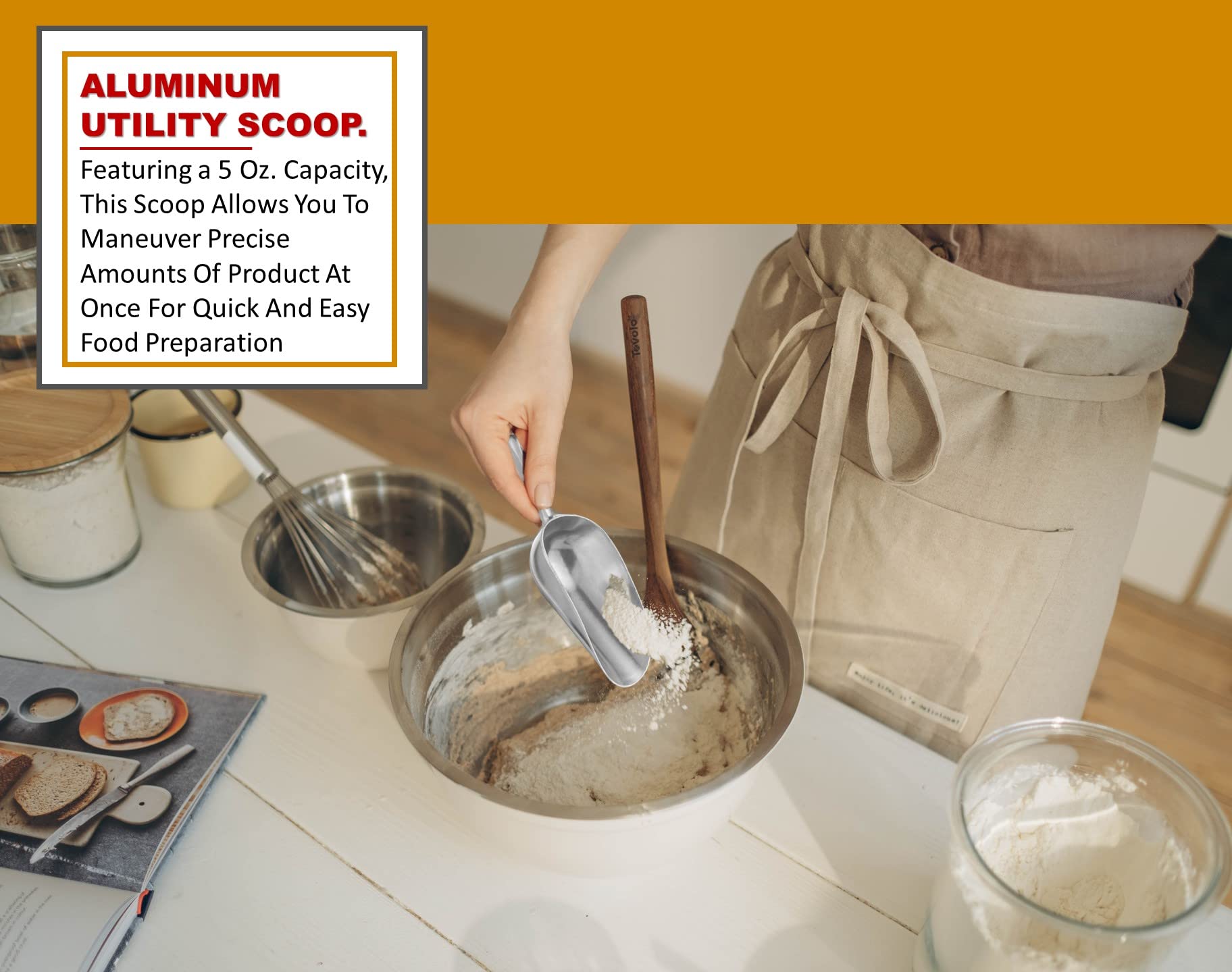 Cast Aluminum Utility Scoop, 5-Ounce - Round Bottom, Small Ice Scoop For Multi-Purpose Use, With Finger Groove Handle (Hand Wash