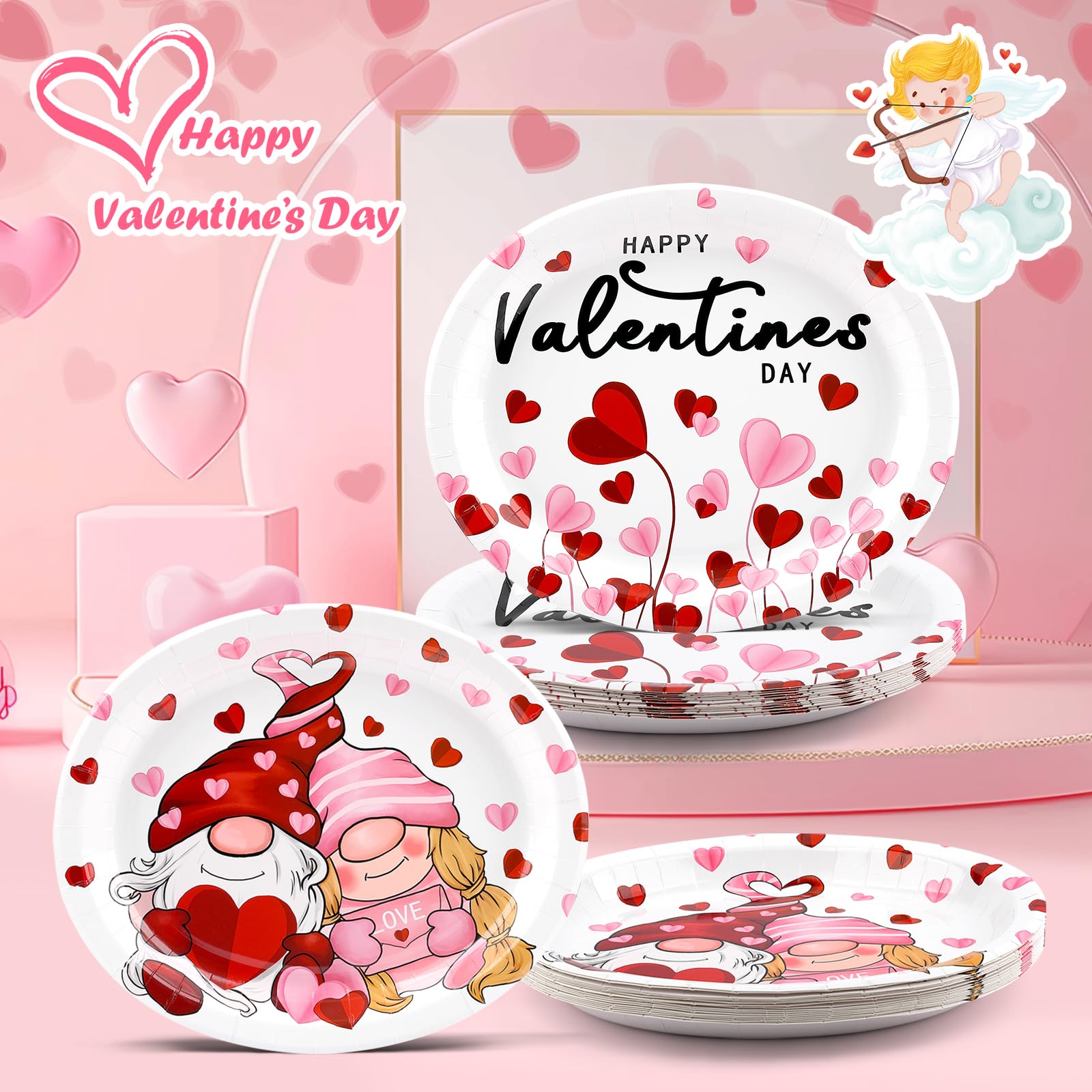 Nuolifee 32Pcs Valentines Day Oval Paper Plates -10'' X 12'' Large Disposable Heavy Duty Party Plates For Valentines Day