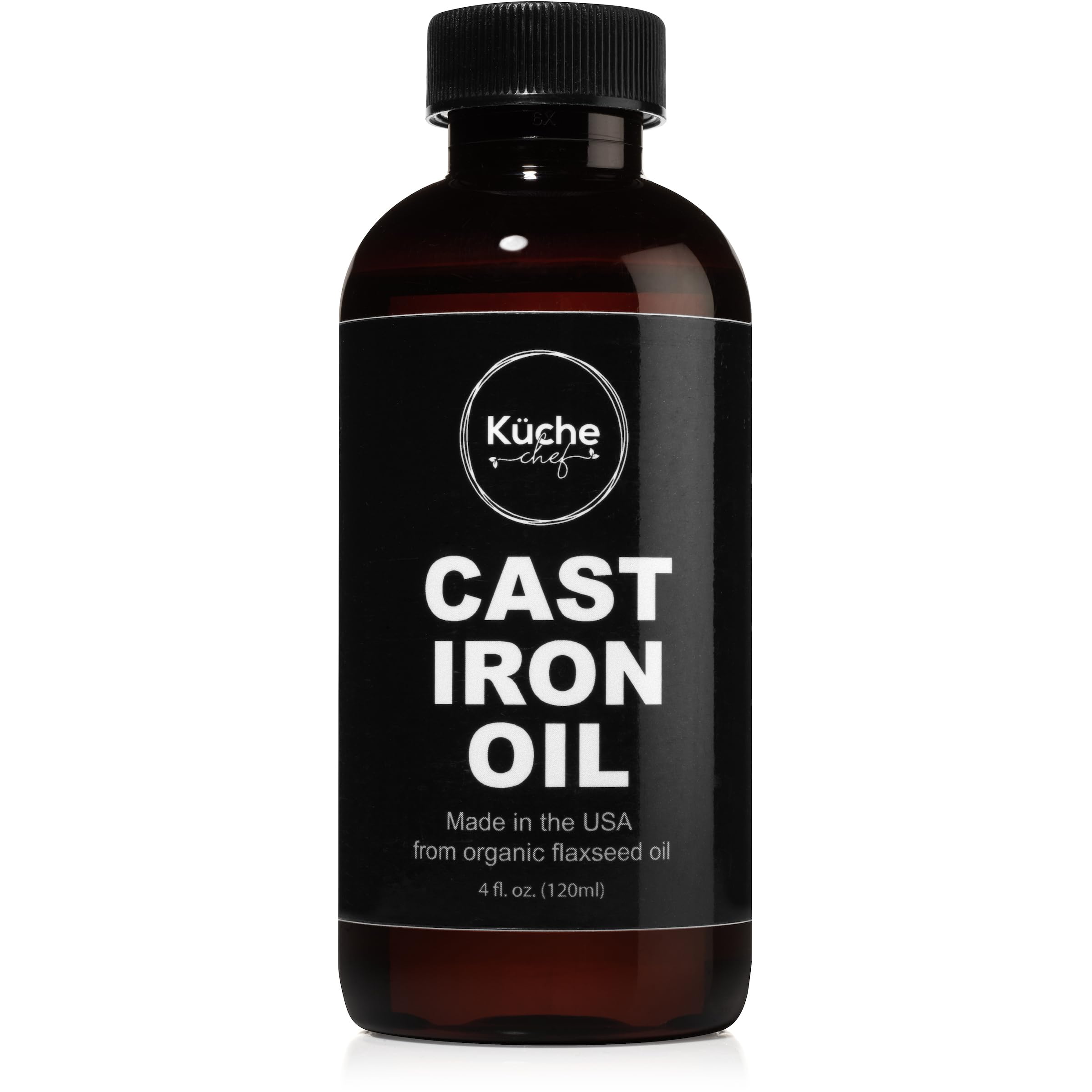 Kuche Chef Organic Cast Iron Oil & Cast Iron Conditioner - Made from Flaxseed Oil grown and pressed in the USA - Creates a Non-S