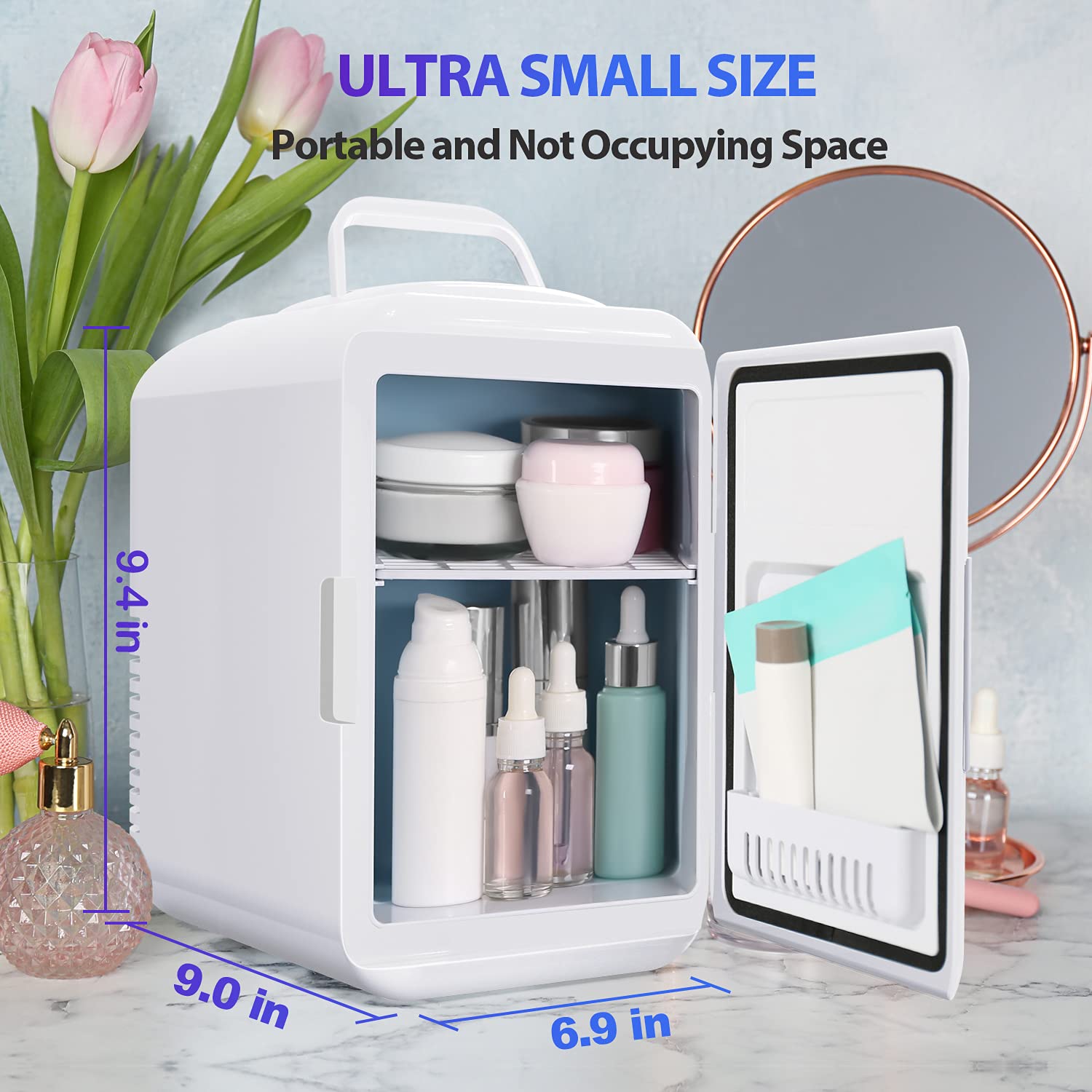 Yeaxin Mini Fridge 4 Liter/6 Can Compact Refrigerators Portable Cooler And Warmer Ac/Dc Thermoelectric System For Makeup Skincar
