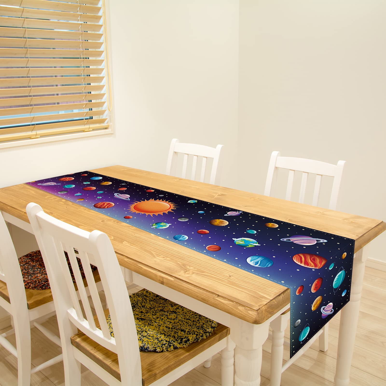 Linen Space Table Runner Glitter Solar System Planets Tablecloth Galaxy Stars Starry Night Home Kitchen Table Decorations And Su