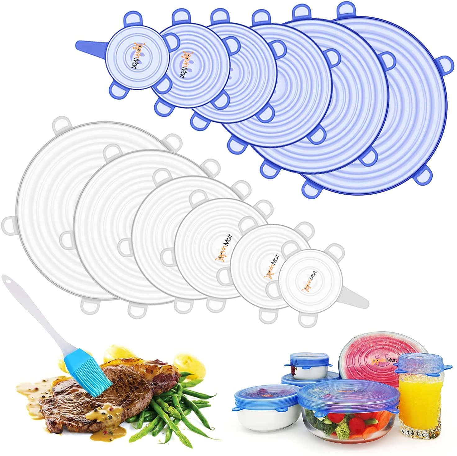 Laavin Mart Silicone Stretch Lids , 12 Pack Silicone Covers for Bowls, Fit Different Sizes Shapes of Container Reusable Durable 